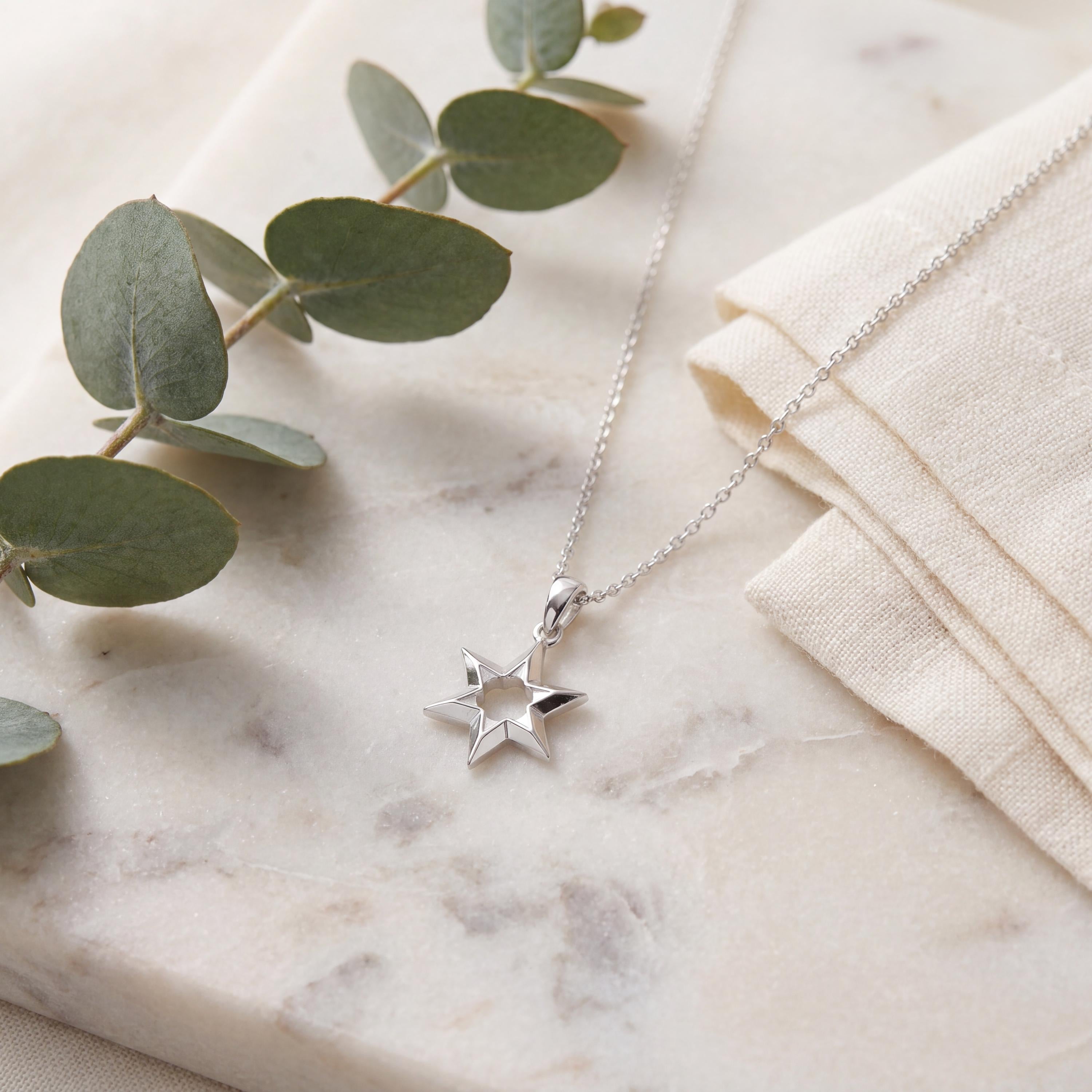 Celestial Dainty Modern Star 14K Solid Gold Pendant Necklace