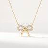Round Pave Diamond Dainty Bow 14K Solid Gold Pendant Necklace