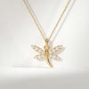 Round Diamond Dainty Dragonfly 14K Solid Gold Pendant Necklace