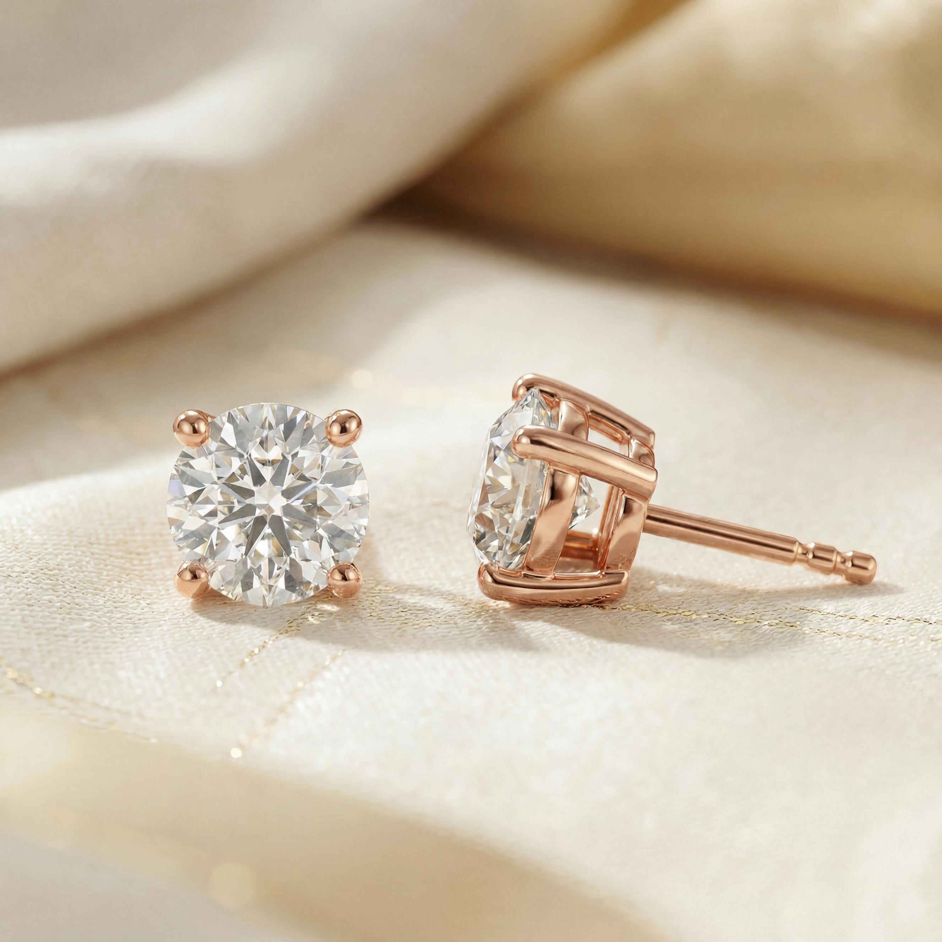 14k Gold Round Brilliant Cut Studs  Prong Set Diamond Earrings  1.00-4.00 CTW  Minimalist Gift For Her By JIORE