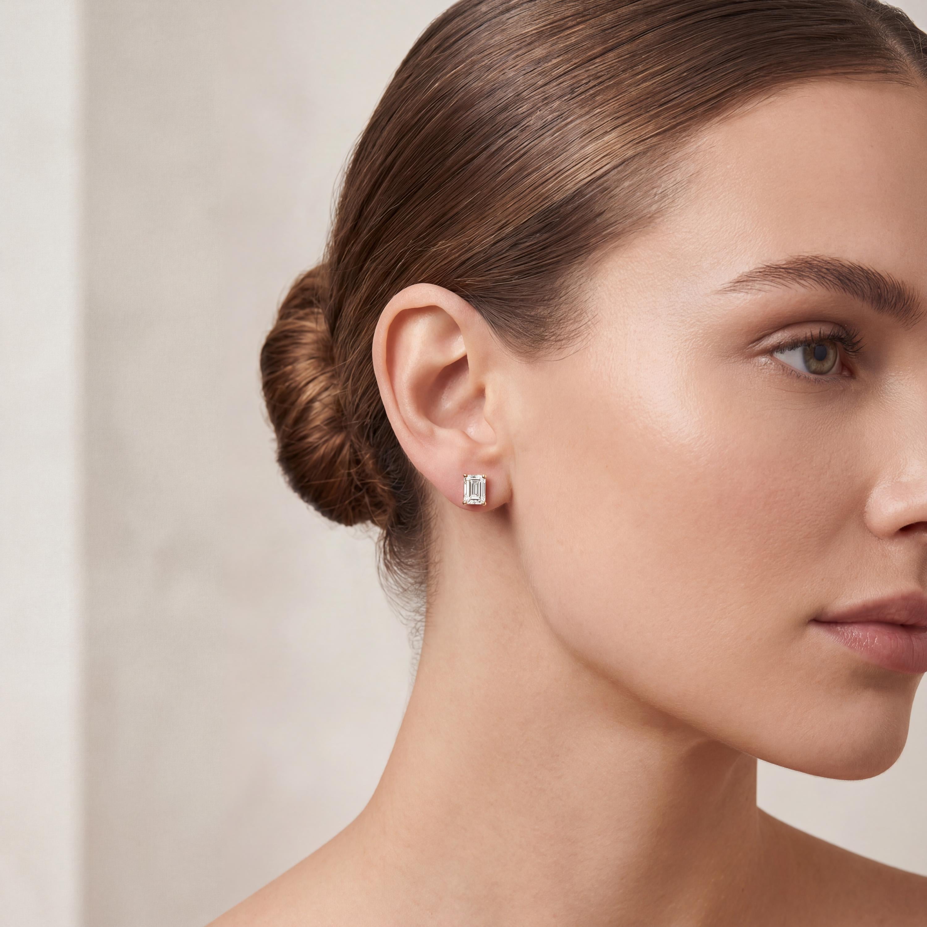 14k Gold Emerald Cut Studs  Prong Set Diamond Earrings  1.00-4.00 CTW  Minimalist Gift For Her By JIORE