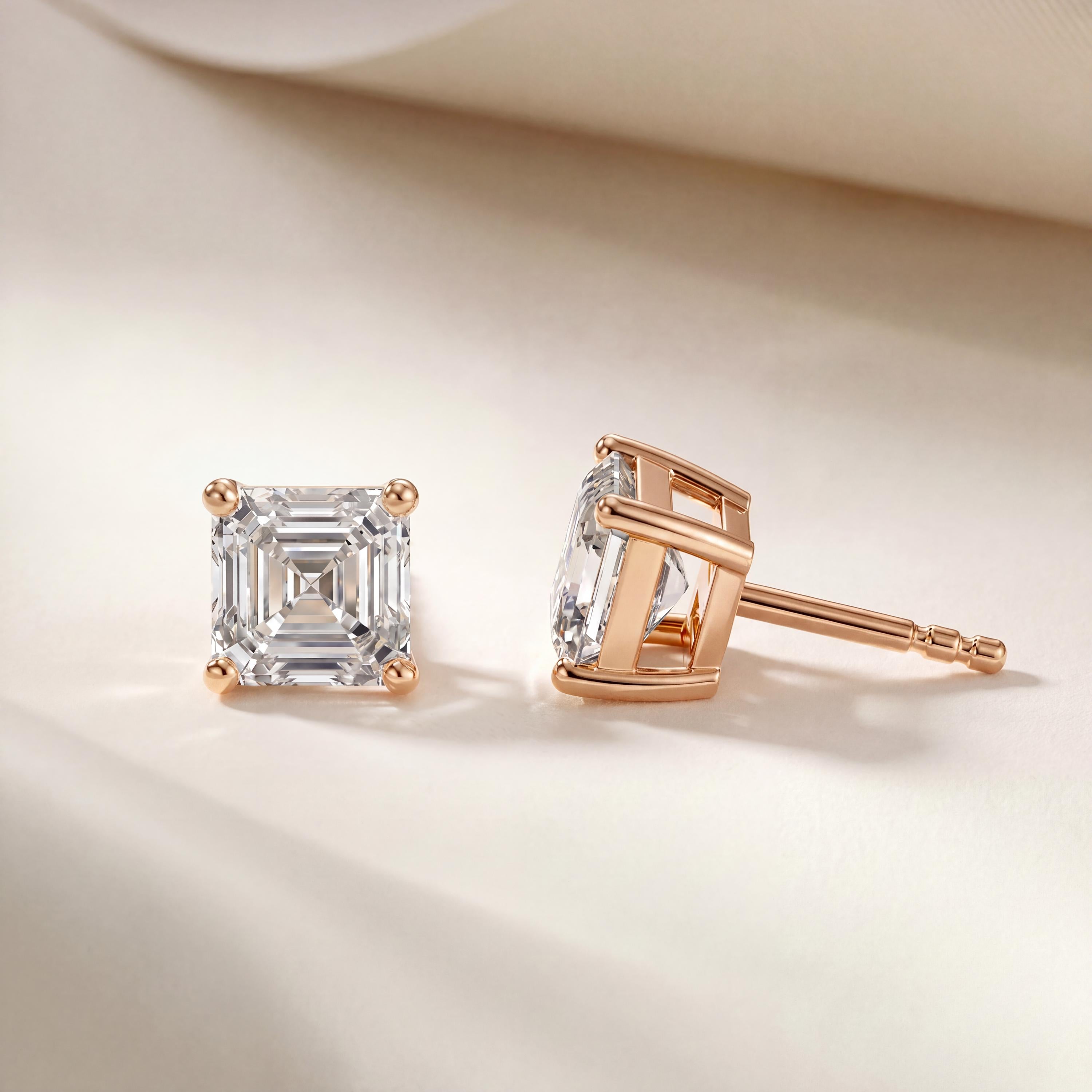 14k Gold Asscher Cut Studs  Prong Set Diamond Earrings  1.00-4.00 CTW  Minimalist Gift For Her By JIORE