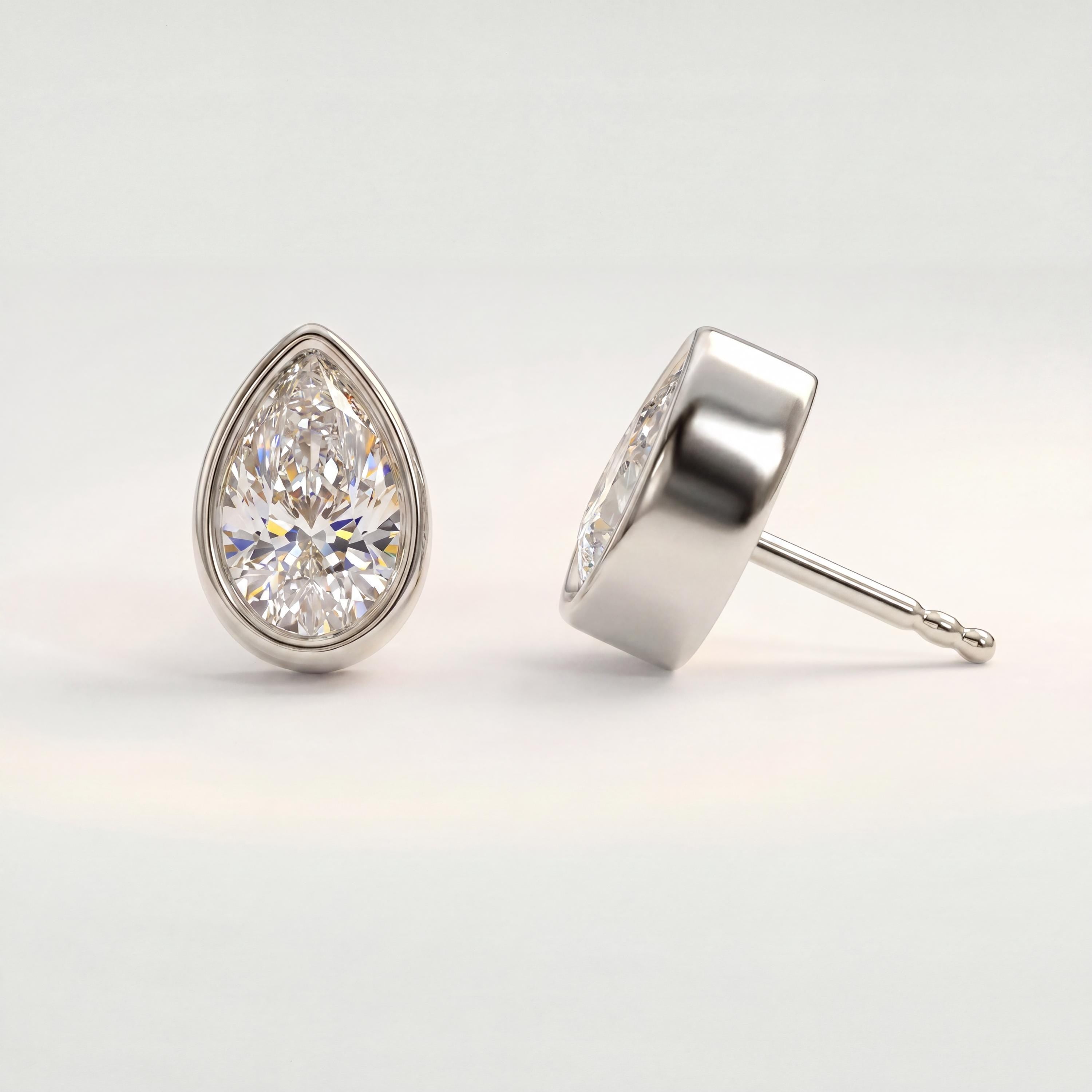 14k Gold Pear Cut Studs  Bezel Set Diamond Earrings  1.00-4.00 CTW  Minimalist Gift For Her By JIORE