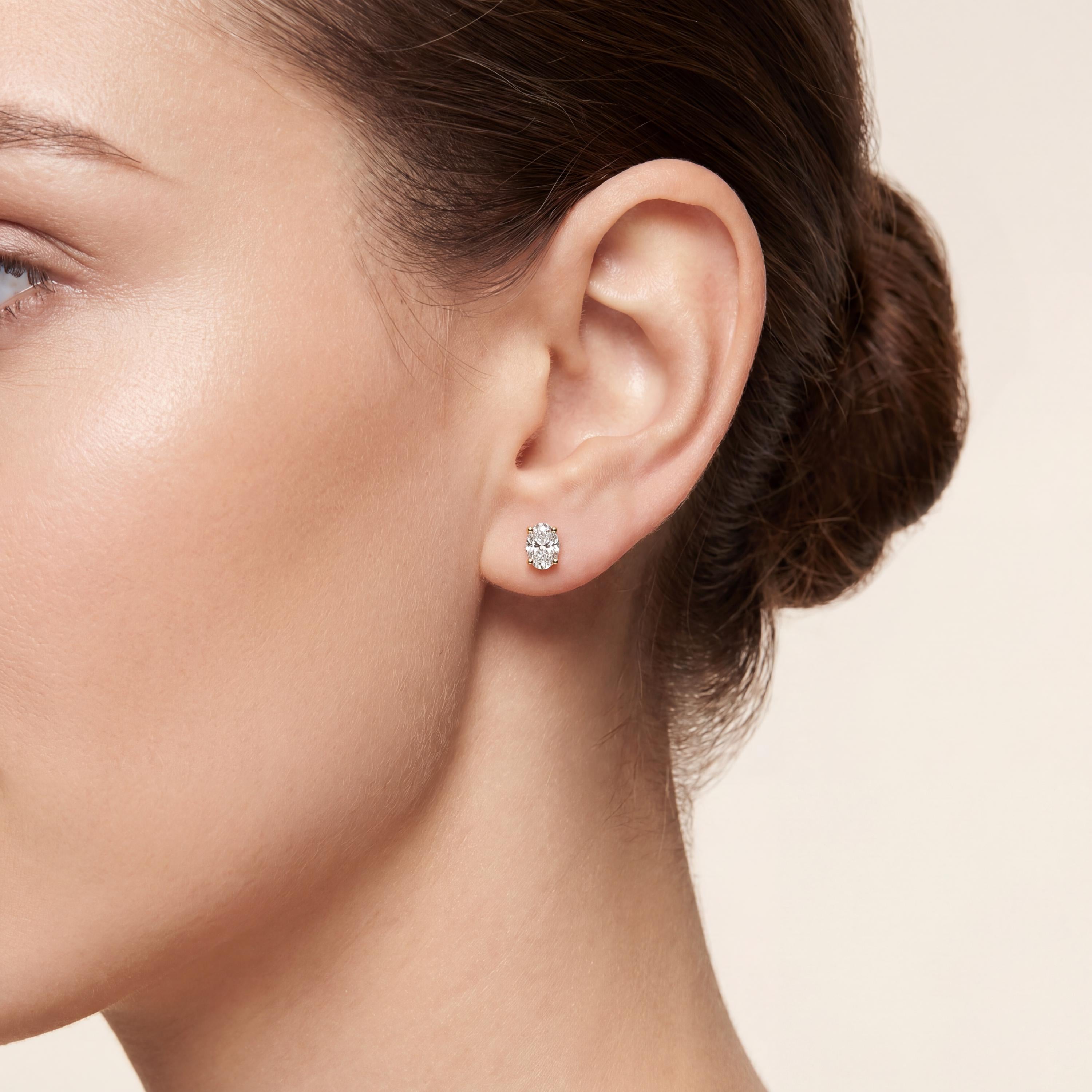 14k Gold Oval Studs  Prong Set Oval Cut Diamond Earrings  1.00-4.00 CTW  Minimalist Gift For Her By JIORE