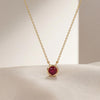 Round Ruby Bezel Set Solitaire 14K Solid Gold Pendant Necklace
