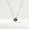 Princess Cut Sapphire Bezel Set Solitaire 14K Solid Gold Pendant Necklace