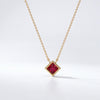 Princess Cut Ruby Bezel Set Solitaire 14K Solid Gold Pendant Necklace