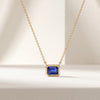 Emerald Cut Sapphire Bezel Set Dainty Solitaire 14K Solid Gold Pendant Necklace