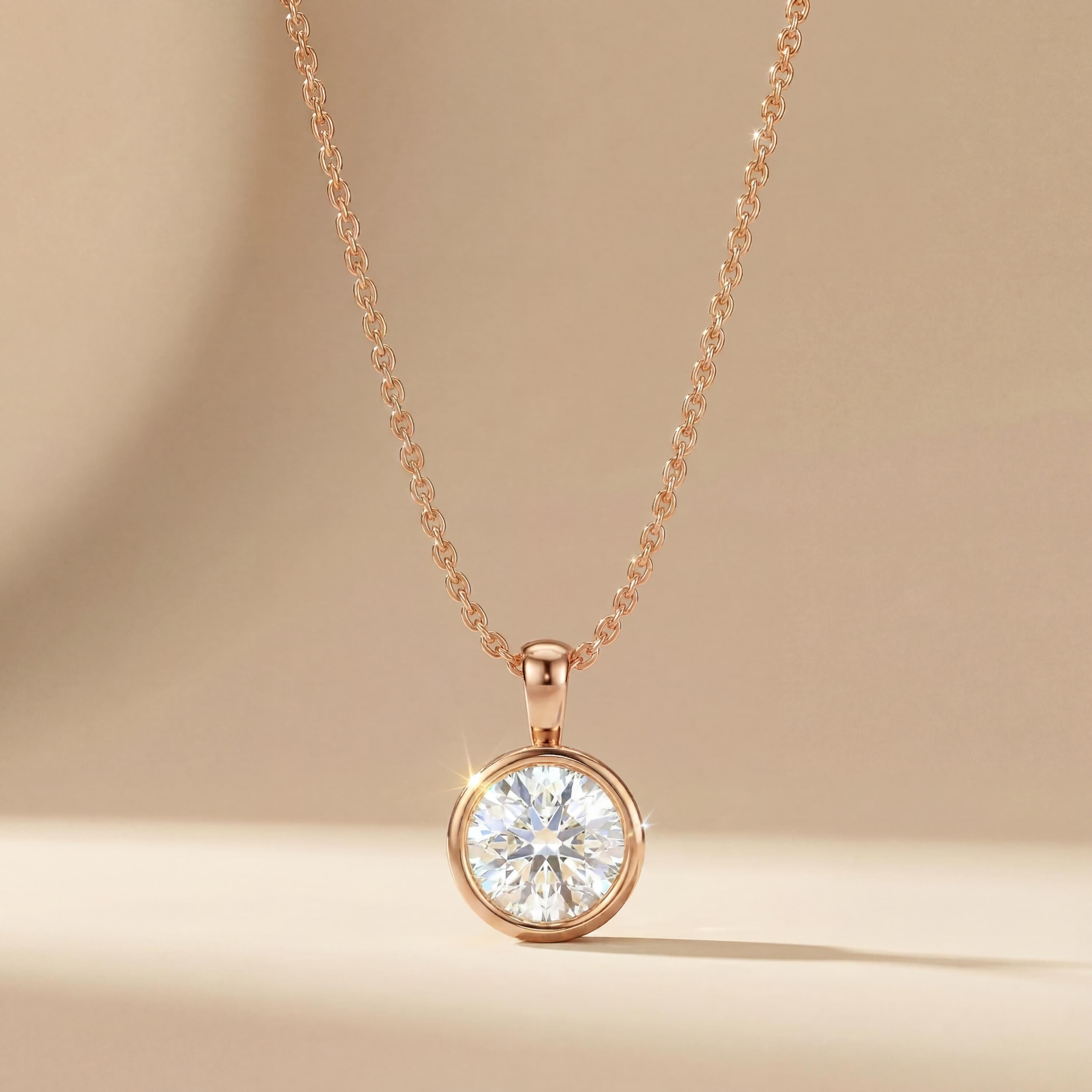 14K Gold Diamond Bezel Pendant  Elegant Round Brilliant Cut Necklace  Dainty Modern Minimalist Gift For Her By JIORE