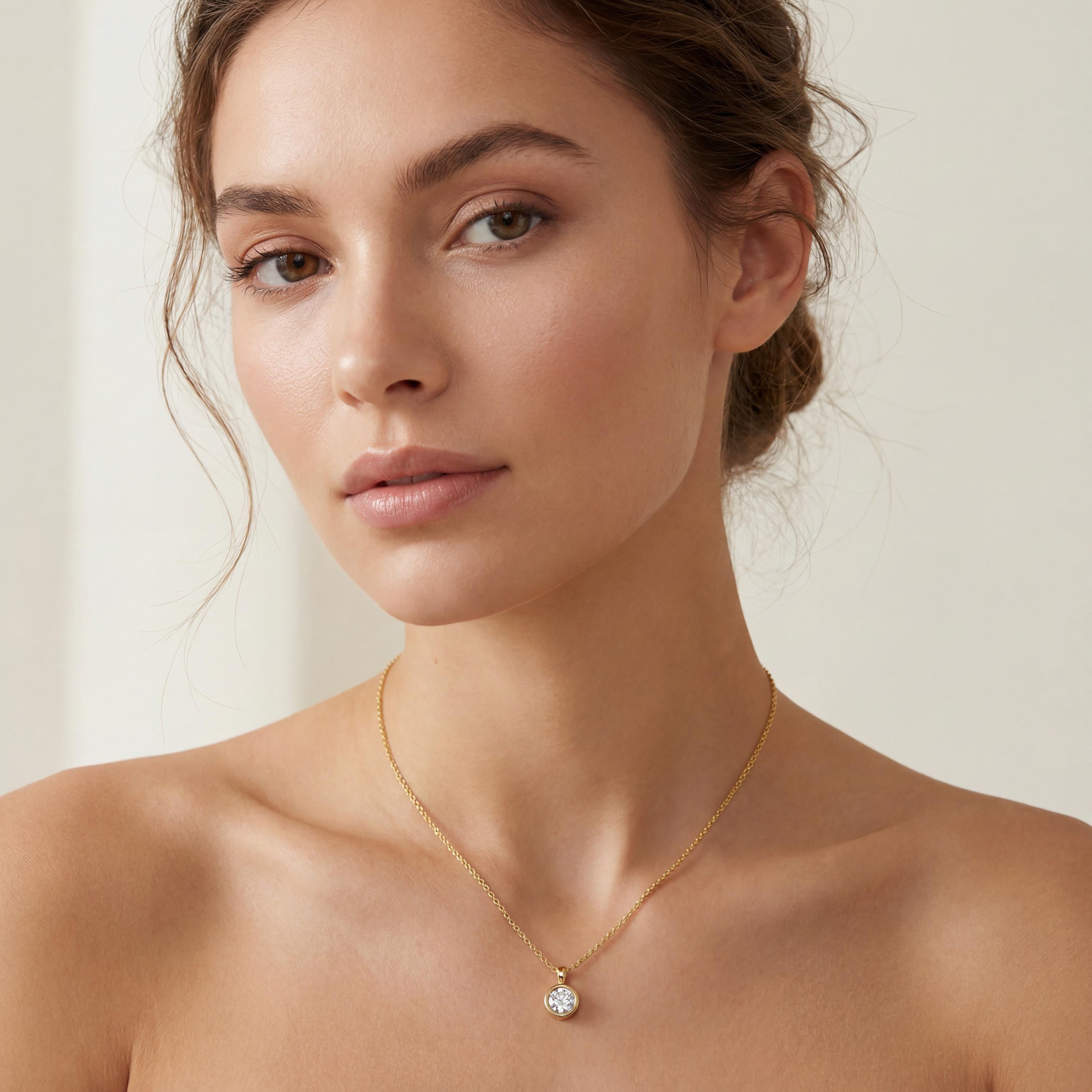 14K Gold Diamond Bezel Pendant  Elegant Round Brilliant Cut Necklace  Dainty Modern Minimalist Gift For Her By JIORE