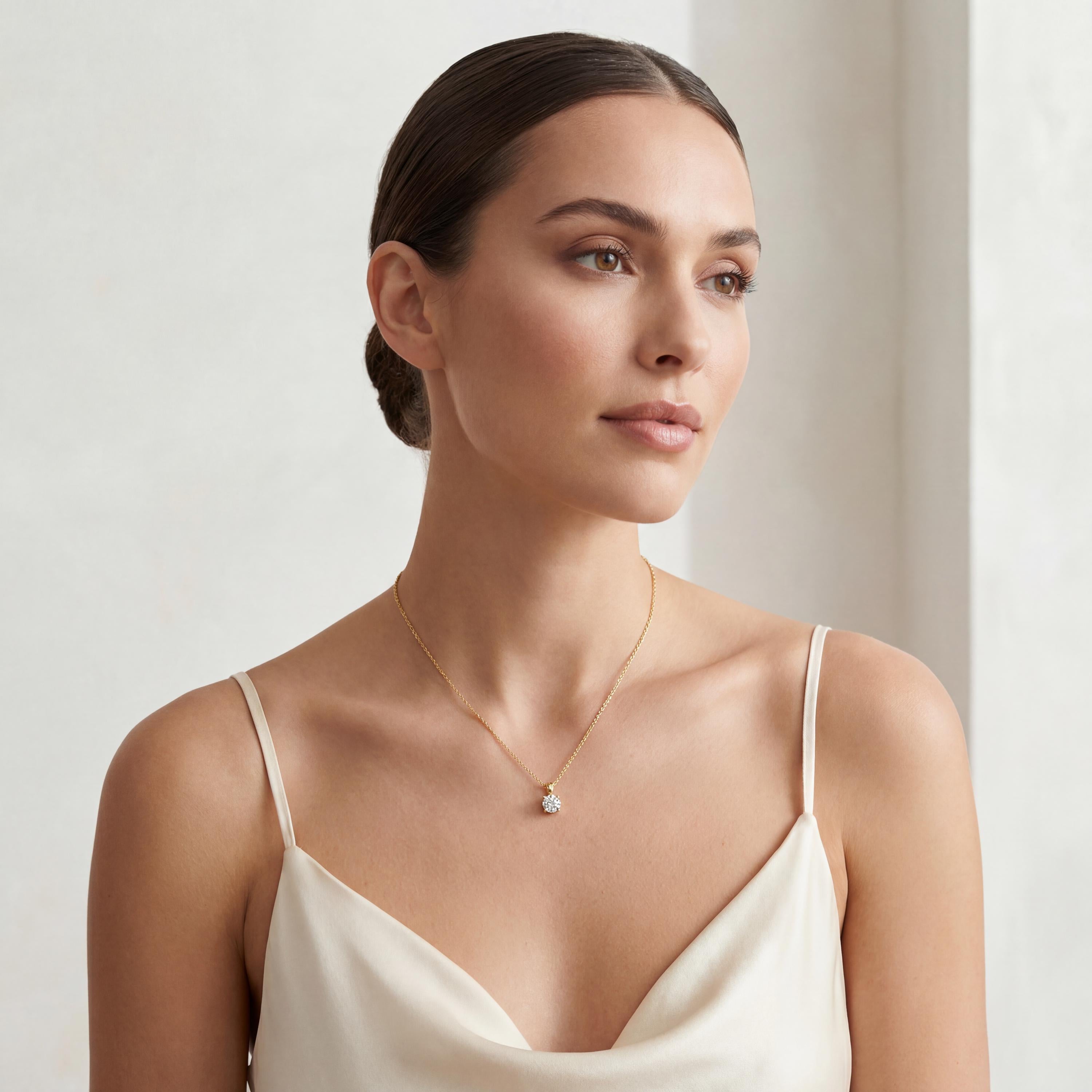 14K Gold Diamond Prong Pendant  Elegant Round Brilliant Cut Necklace  Dainty Modern Minimalist Gift For Her By JIORE