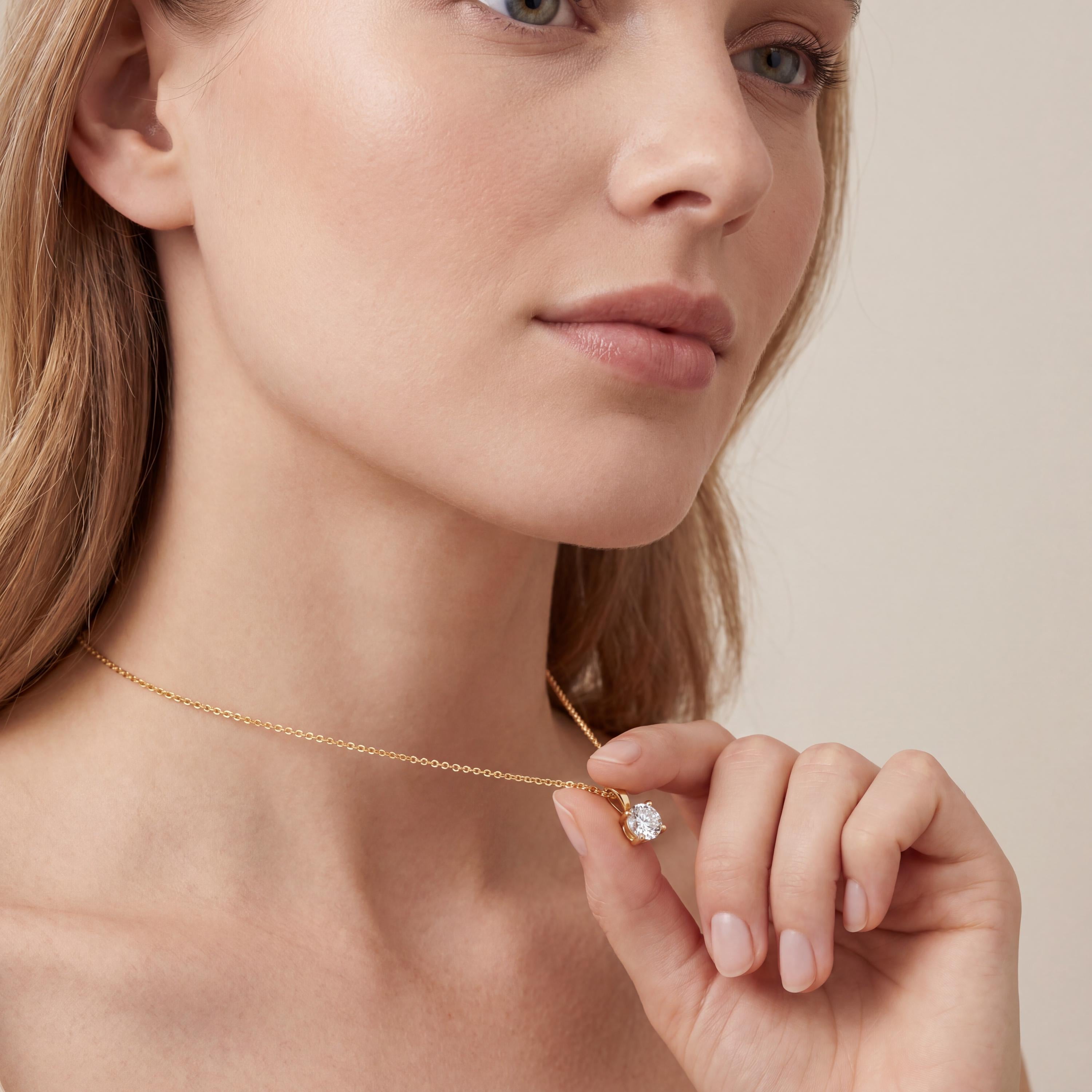 14K Gold Diamond Prong Pendant  Elegant Round Brilliant Cut Necklace  Dainty Modern Minimalist Gift For Her By JIORE