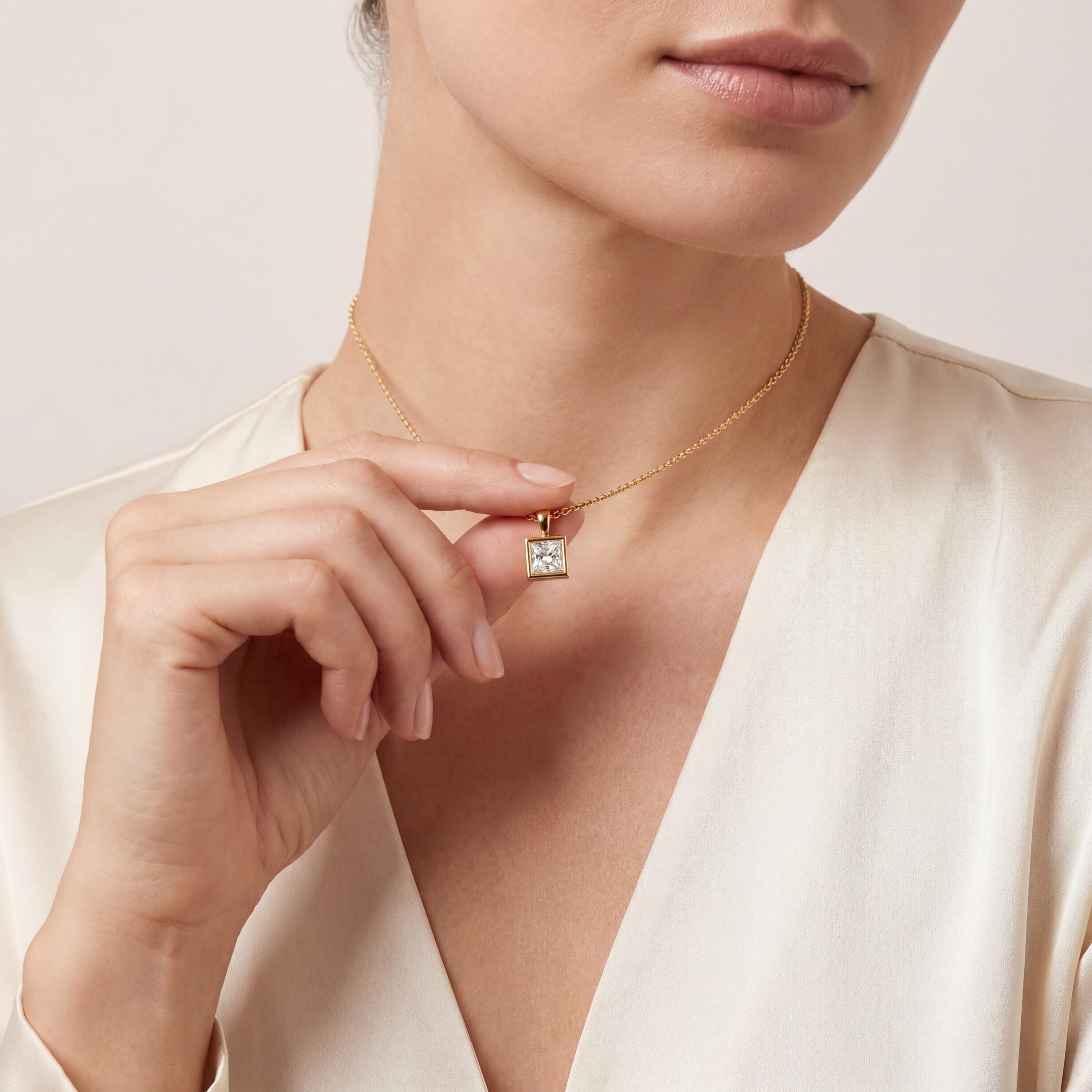 14K Gold Diamond Bezel Pendant  Elegant Princess Cut Necklace  Dainty Modern Minimalist Gift For Her By JIORE