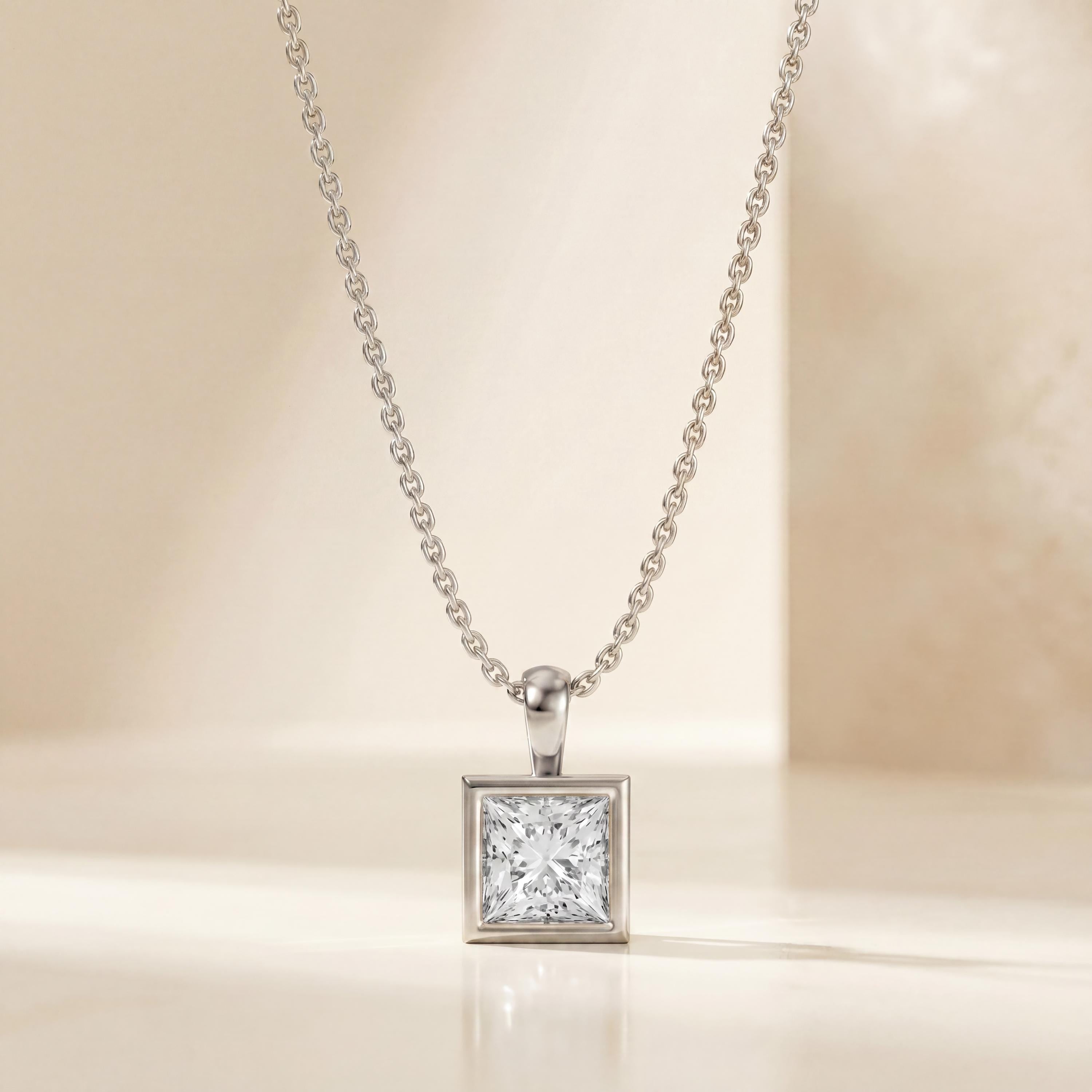 14K Gold Diamond Bezel Pendant  Elegant Princess Cut Necklace  Dainty Modern Minimalist Gift For Her By JIORE