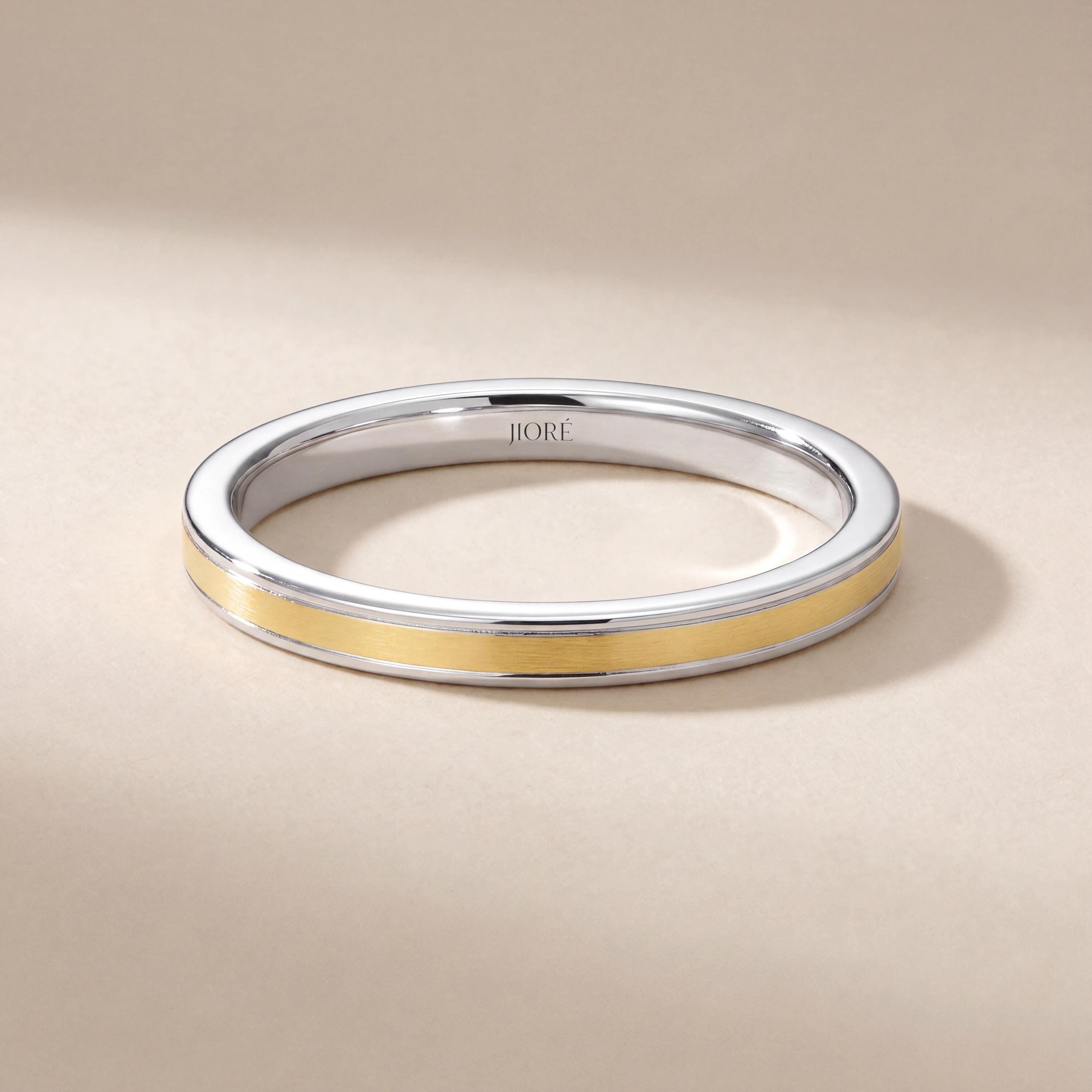 14K Yellow Gold 2MM Two Tone Wedding Band Ring