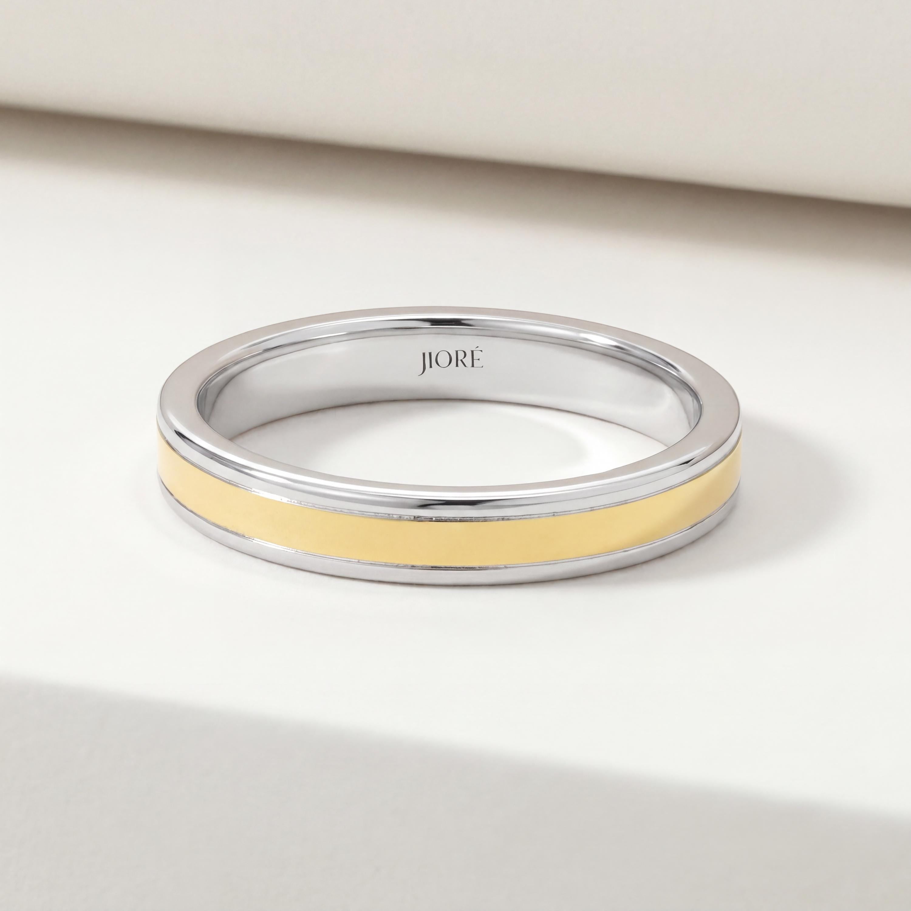 14K Yellow Gold 3MM Two Tone Wedding Band Ring