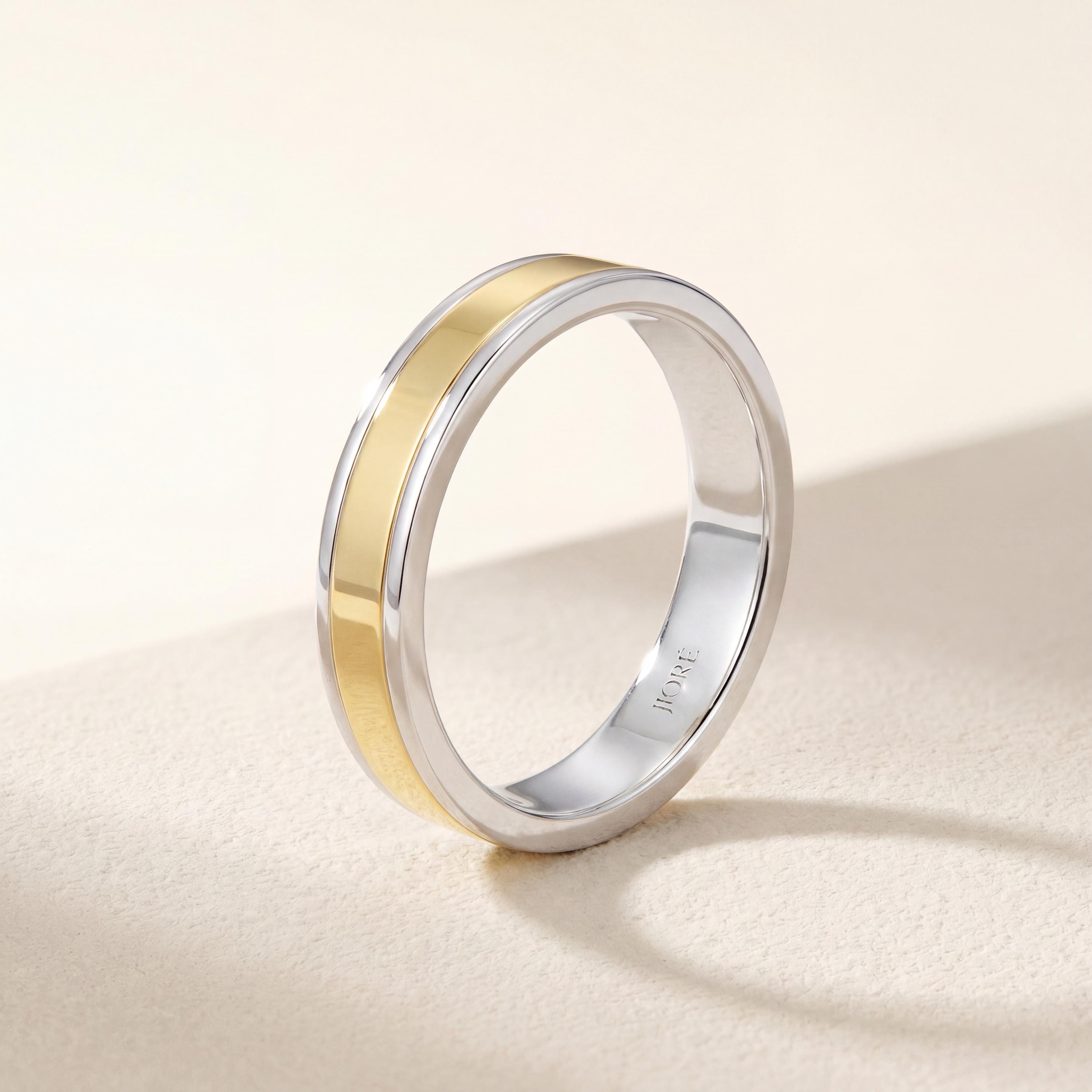 14K Yellow Gold 4MM Two Tone Wedding Band Ring