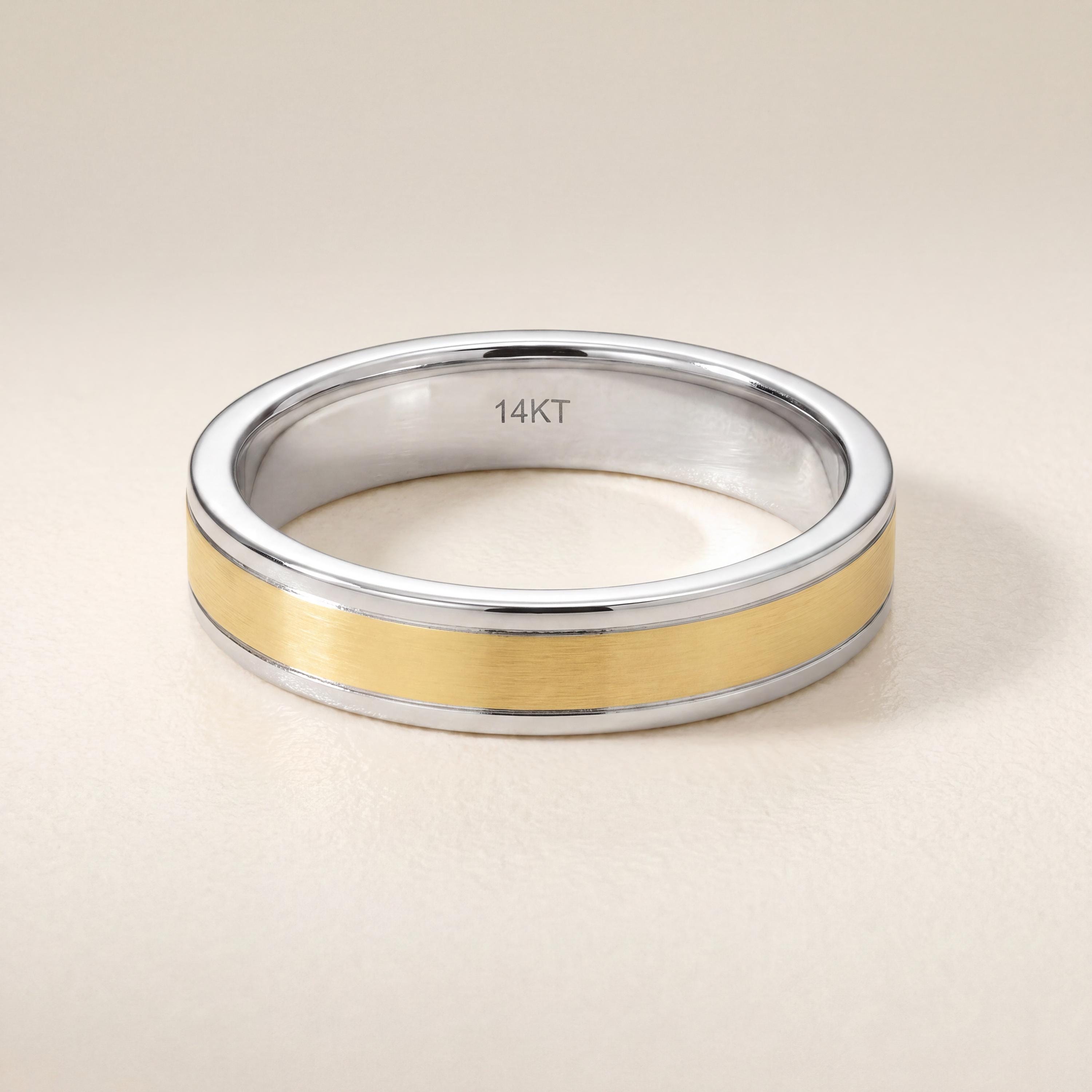 14K Yellow Gold 4MM Two Tone Wedding Band Ring