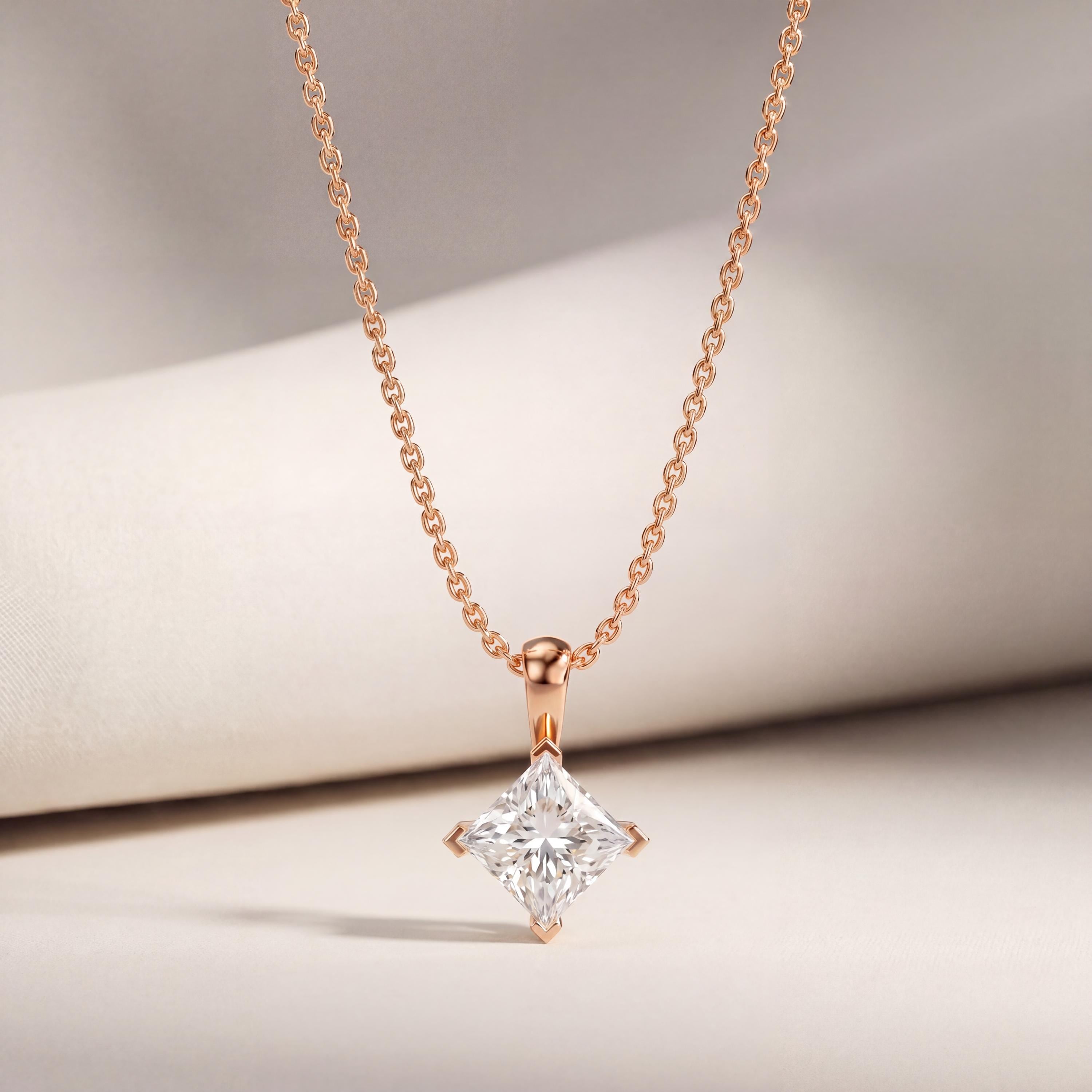 14K Gold Diamond Prong Set Pendant  Elegant Princess Cut Necklace  Dainty Modern Minimalist Gift For Her By JIORE
