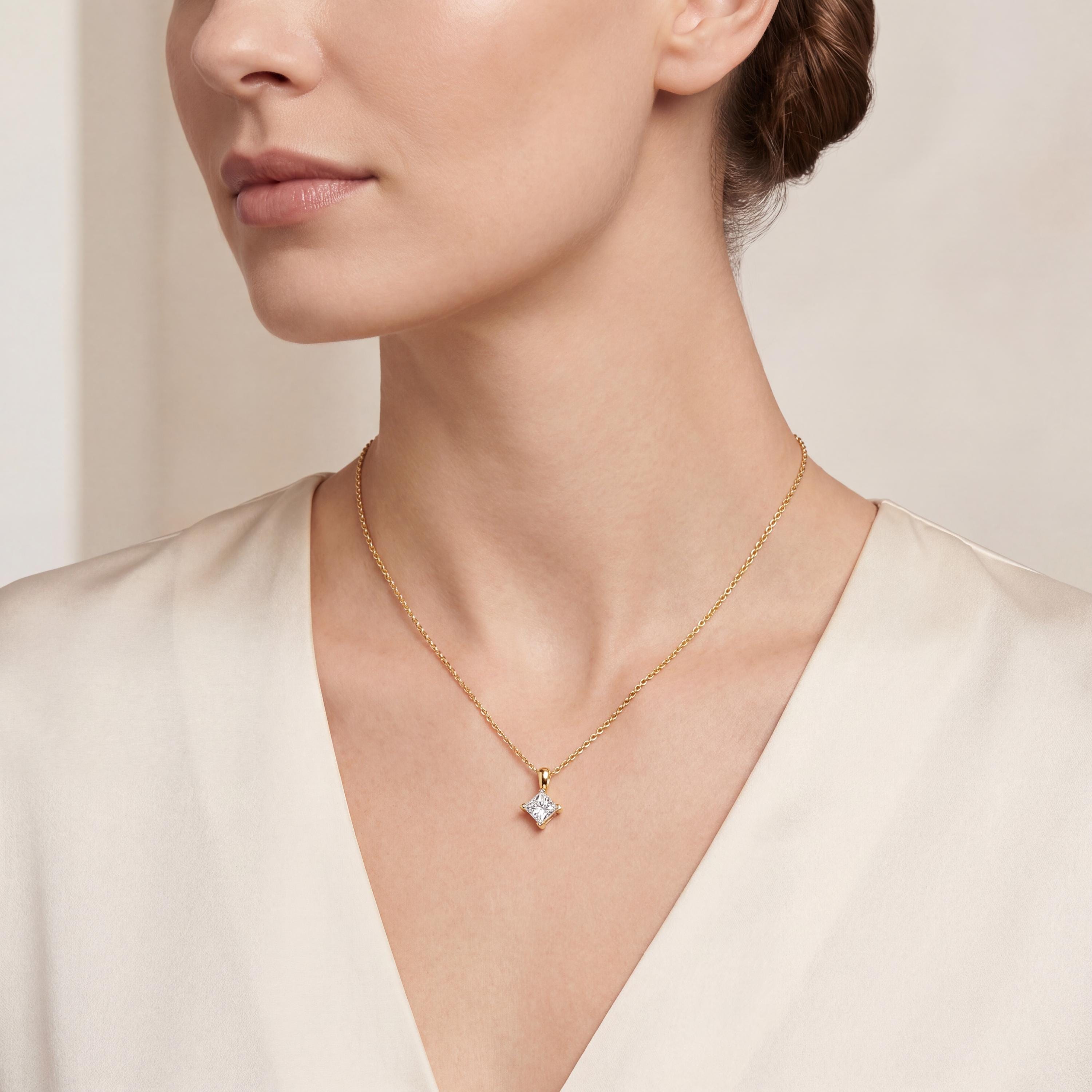 14K Gold Diamond Prong Set Pendant  Elegant Princess Cut Necklace  Dainty Modern Minimalist Gift For Her By JIORE