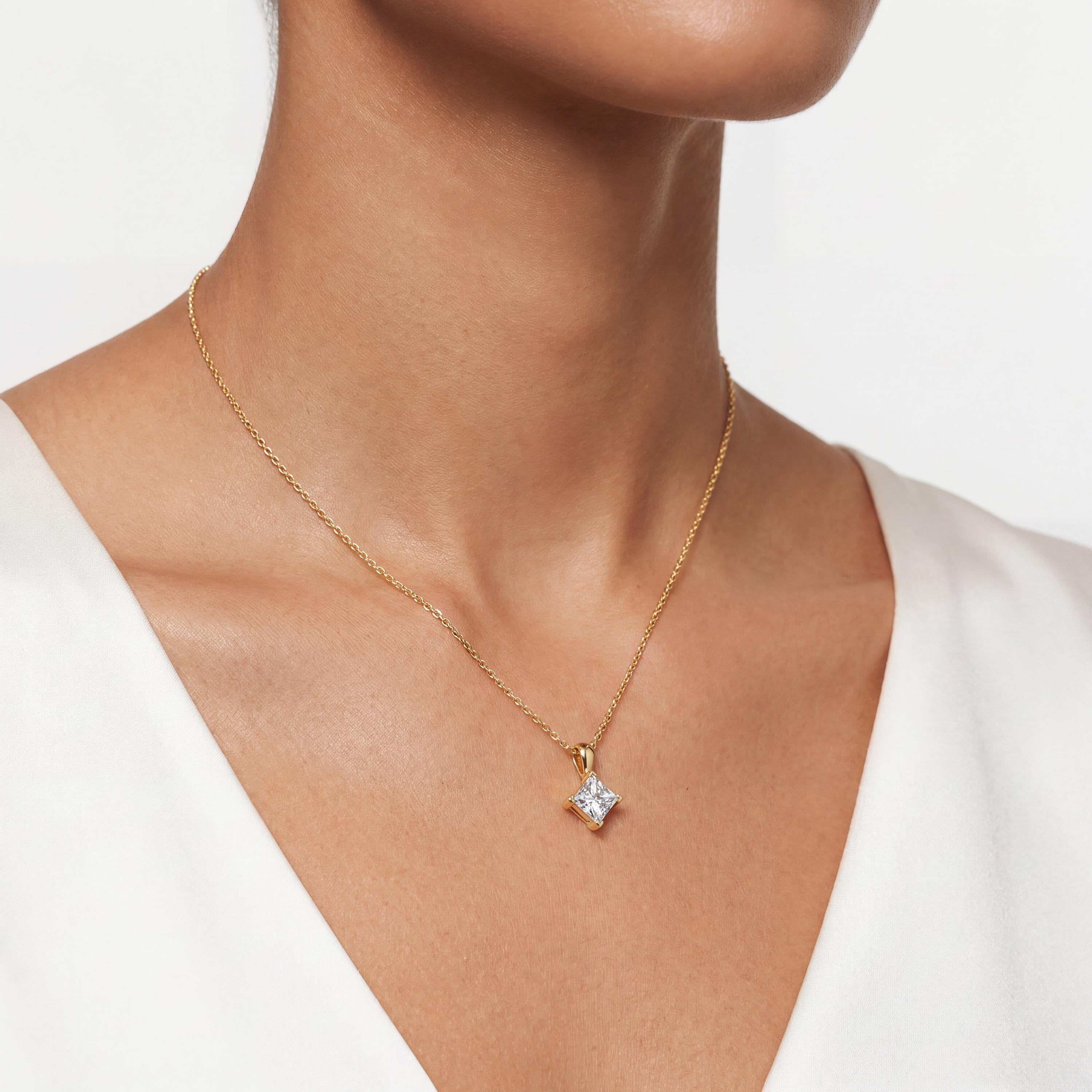 14K Gold Diamond Prong Set Pendant  Elegant Princess Cut Necklace  Dainty Modern Minimalist Gift For Her By JIORE