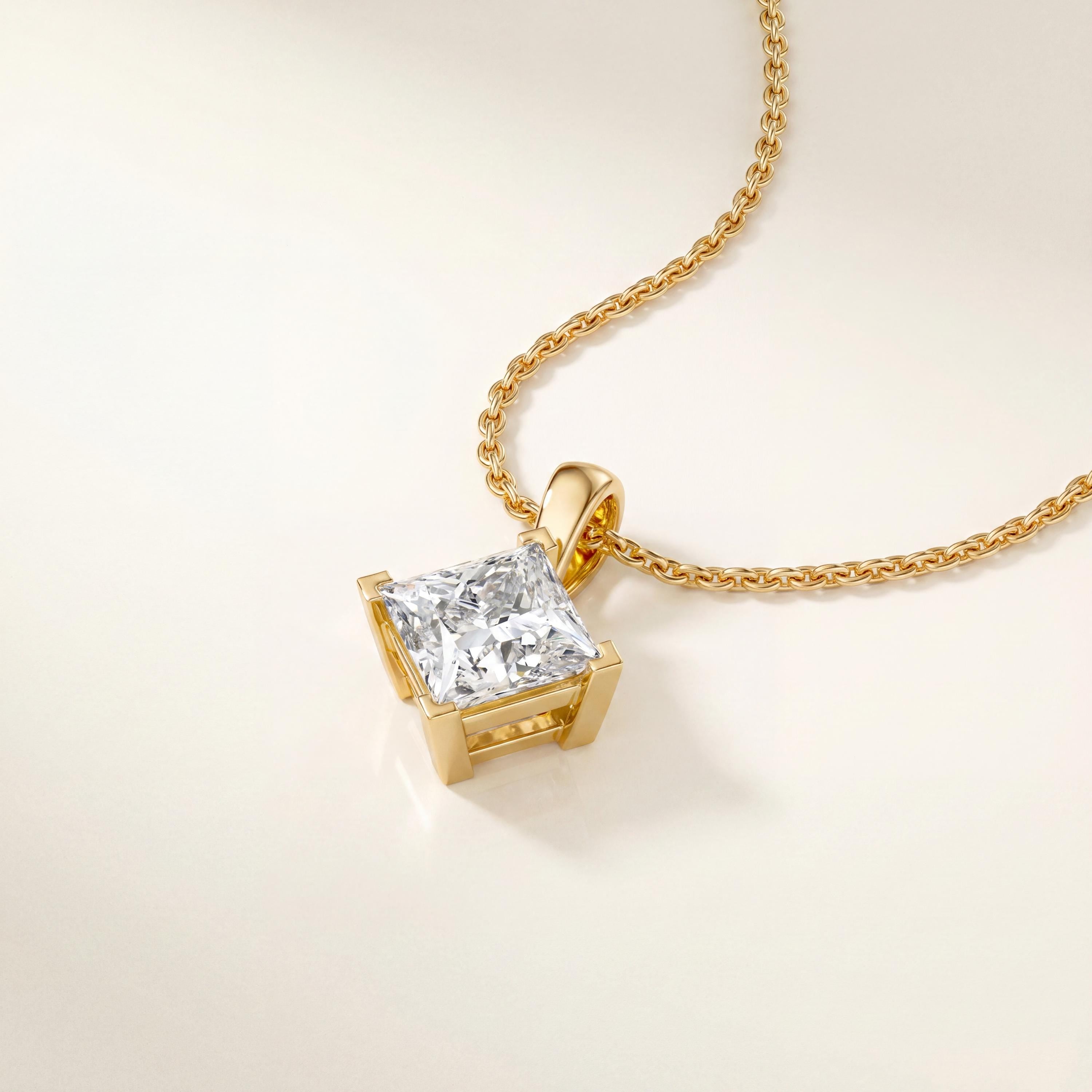 14K Gold Diamond Prong Set Pendant  Elegant Princess Cut Necklace  Dainty Modern Minimalist Gift For Her By JIORE