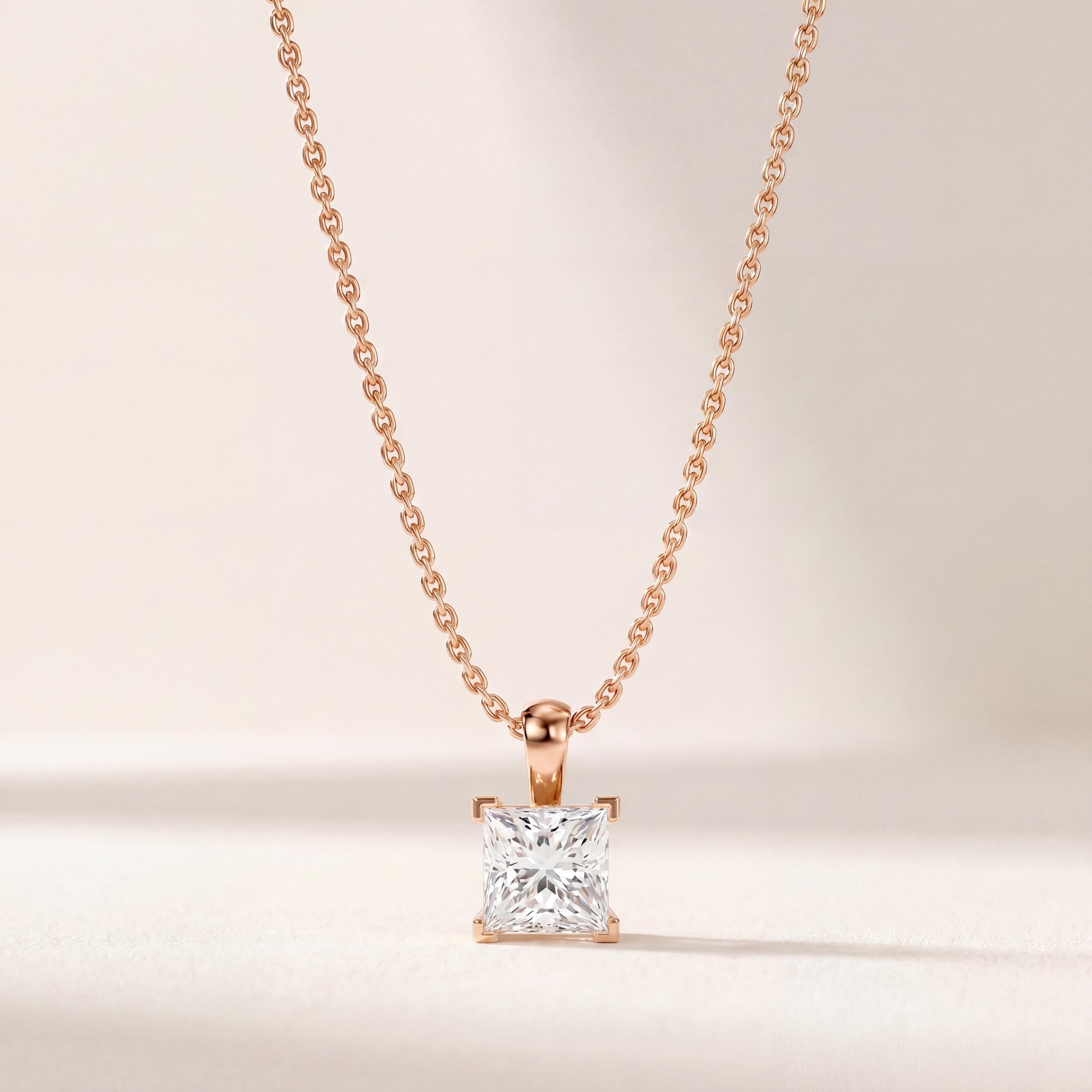 14K Gold Diamond Prong Set Pendant  Elegant Princess Cut Necklace  Dainty Modern Minimalist Gift For Her By JIORE