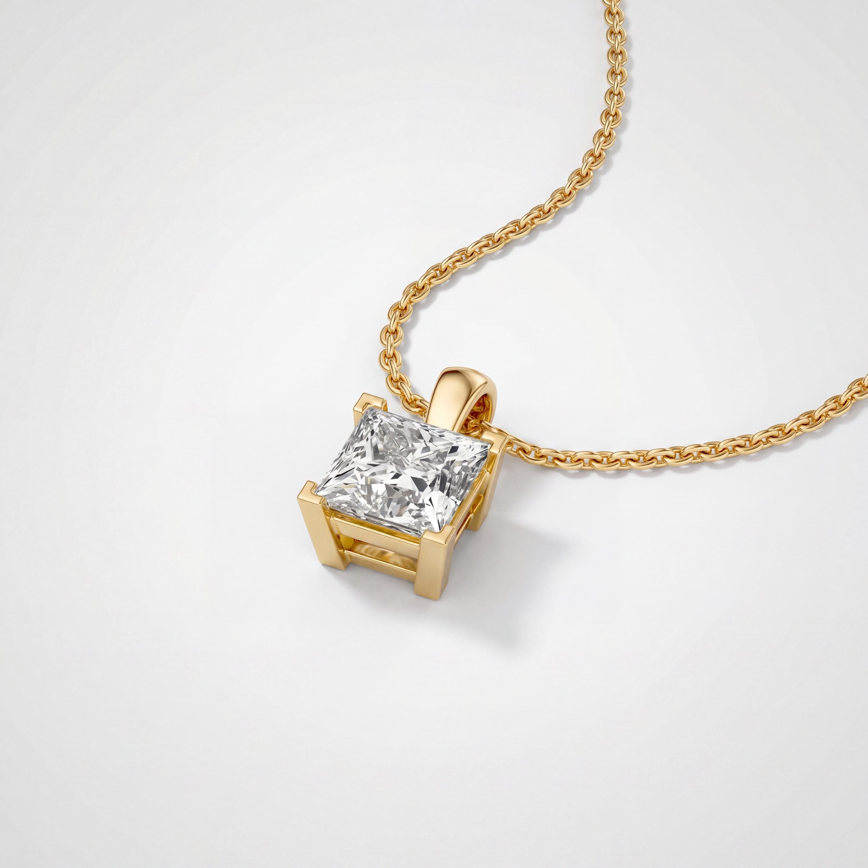 14K Gold Diamond Prong Set Pendant  Elegant Princess Cut Necklace  Dainty Modern Minimalist Gift For Her By JIORE