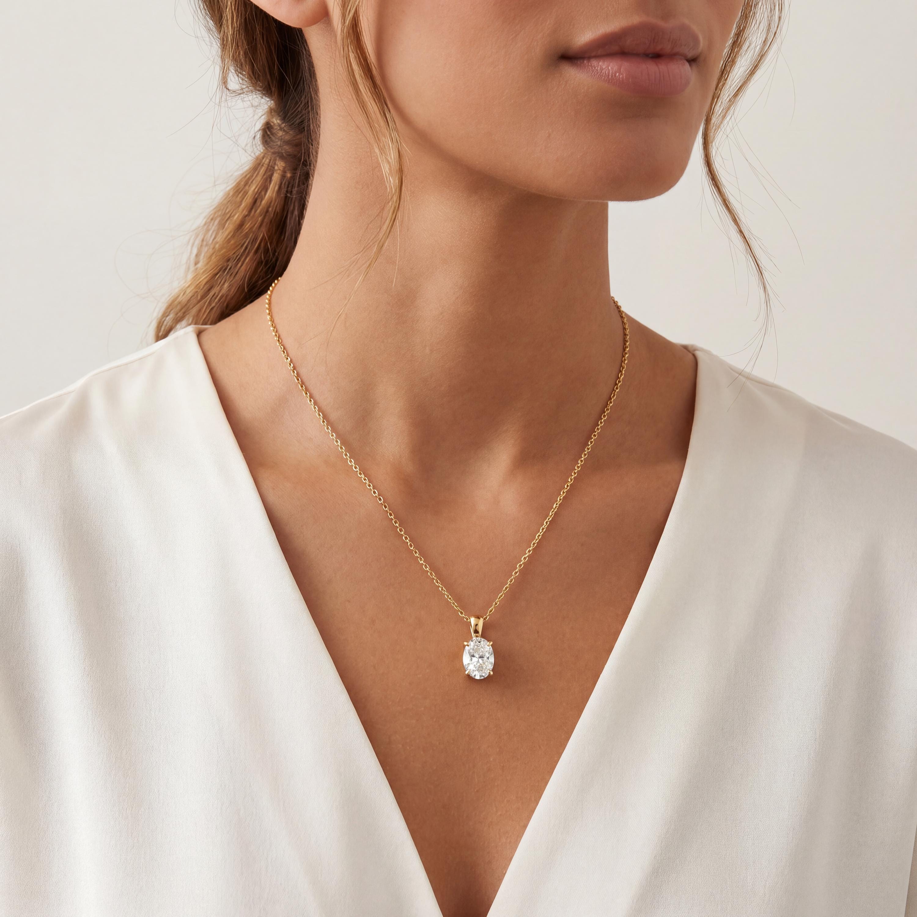 14K Gold Diamond Prong Set Pendant  Elegant Oval Cut Necklace  Dainty Modern Minimalist Gift For Her By JIORE