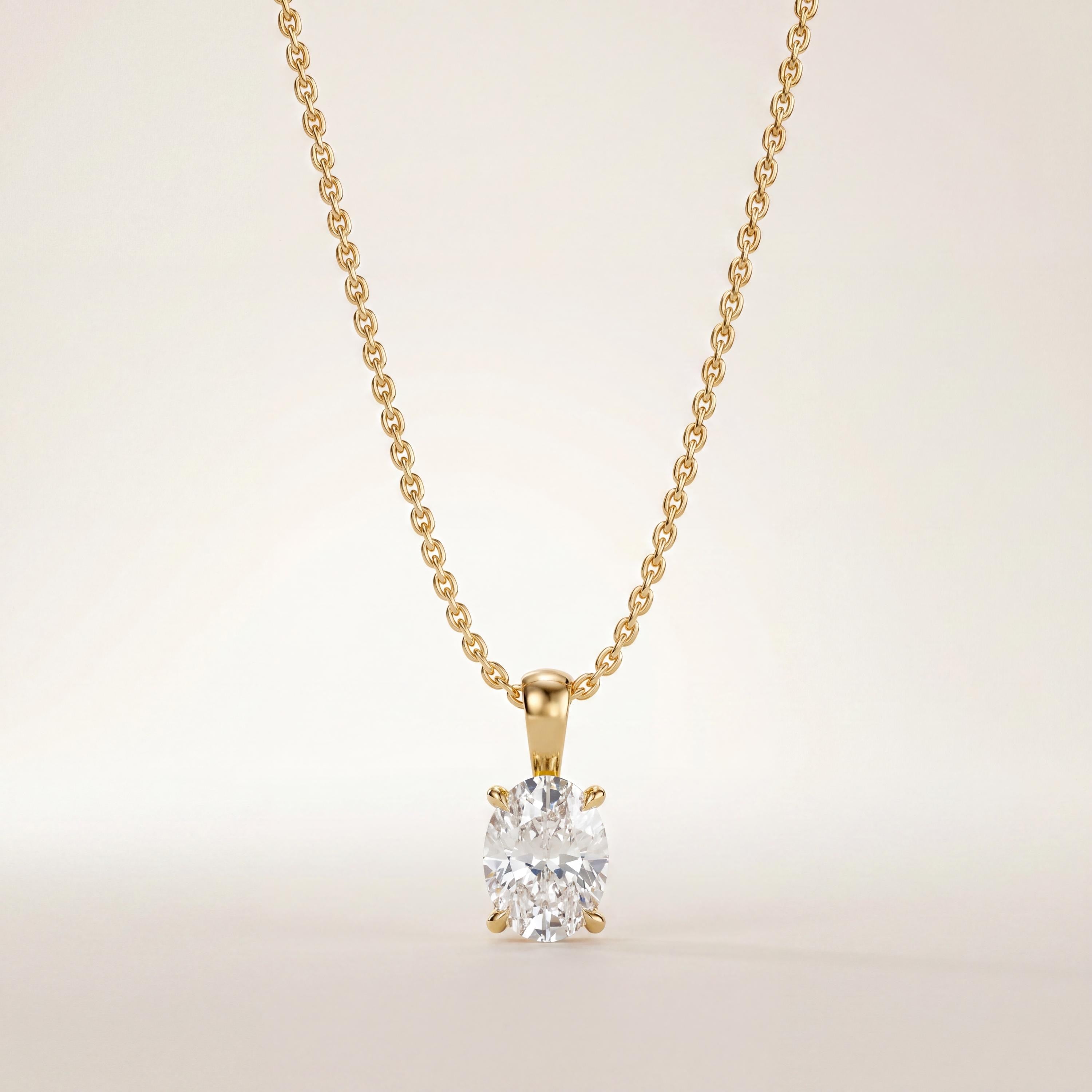 14K Gold Diamond Prong Set Pendant  Elegant Oval Cut Necklace  Dainty Modern Minimalist Gift For Her By JIORE