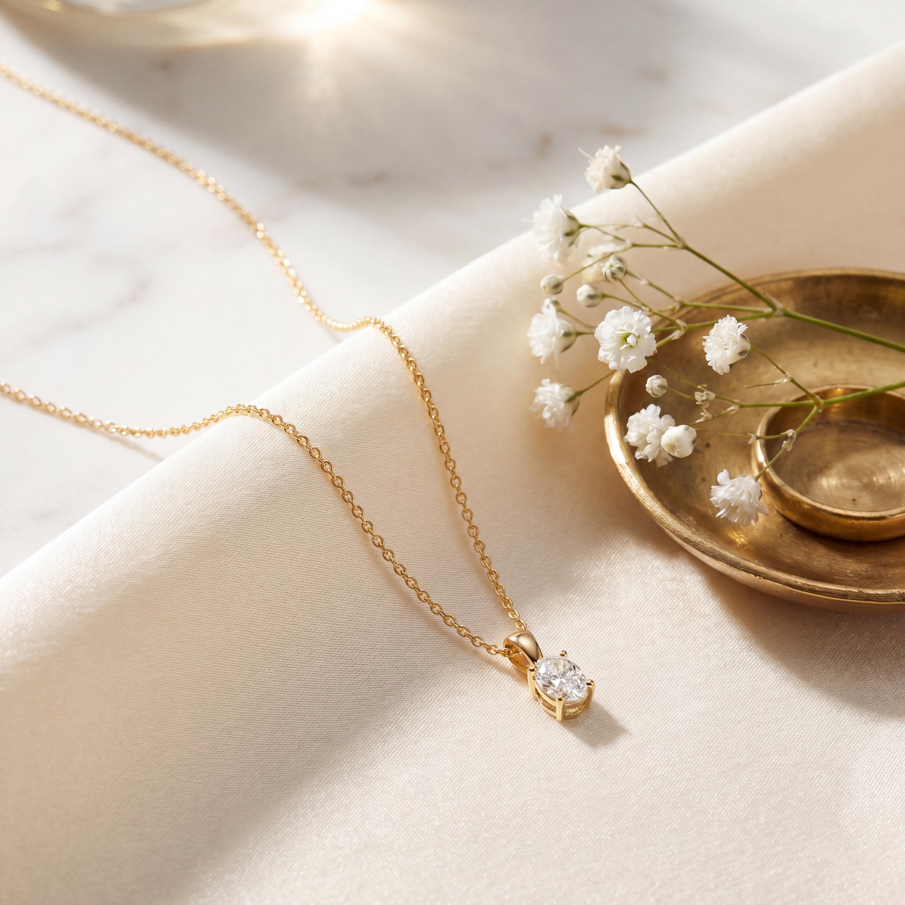 14K Gold Diamond Prong Set Pendant  Elegant Oval Cut Necklace  Dainty Modern Minimalist Gift For Her By JIORE