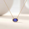 Oval Cut Sapphire Bezel Set Dainty Solitaire 14K Solid Gold Pendant Necklace