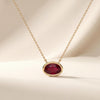 Oval Cut Ruby Bezel Set Dainty Solitaire 14K Solid Gold Pendant Necklace