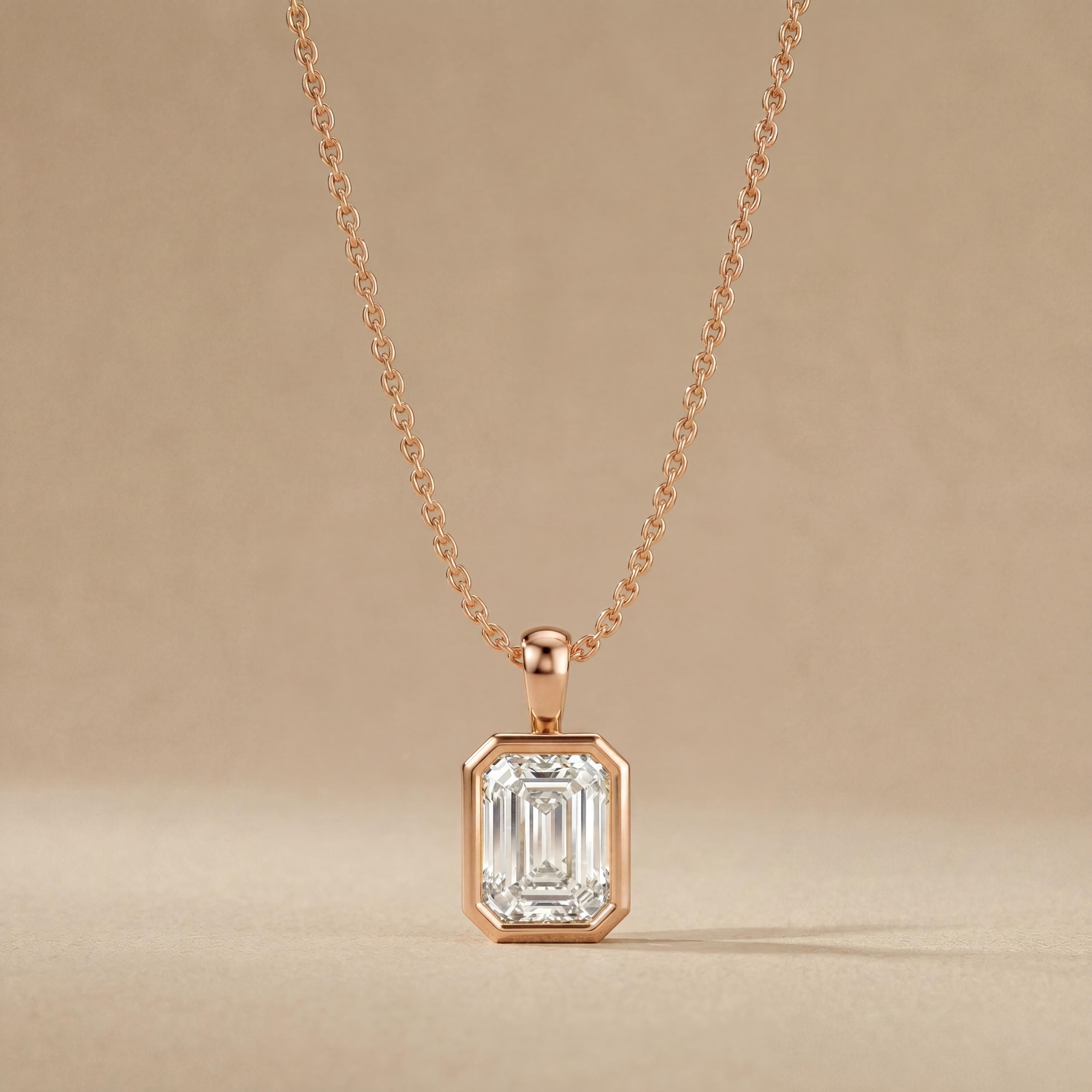 14K Gold Diamond Bezel Pendant  Elegant Emerald Cut Necklace  Dainty Modern Minimalist Gift For Her By JIORE