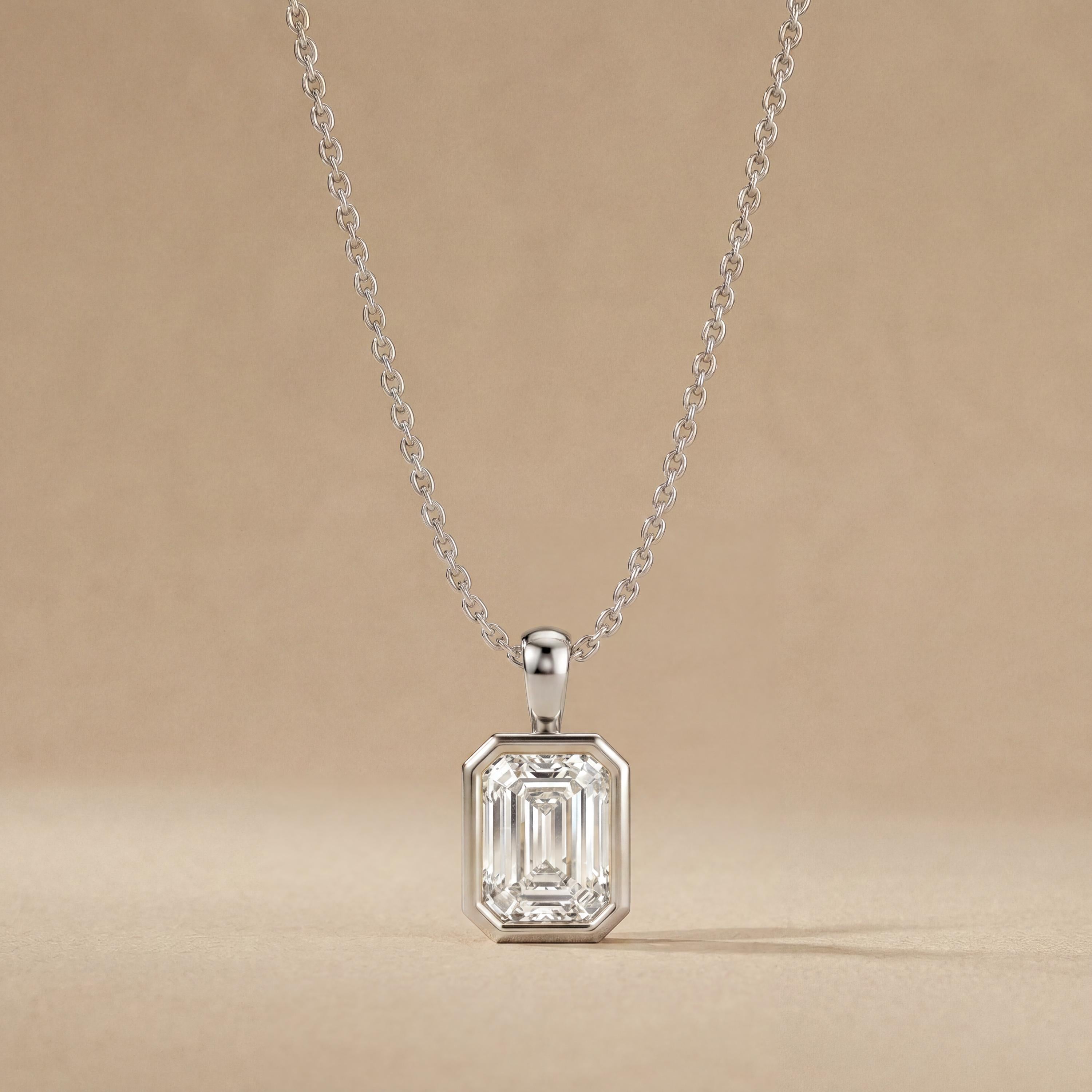 14K Gold Diamond Bezel Pendant  Elegant Emerald Cut Necklace  Dainty Modern Minimalist Gift For Her By JIORE