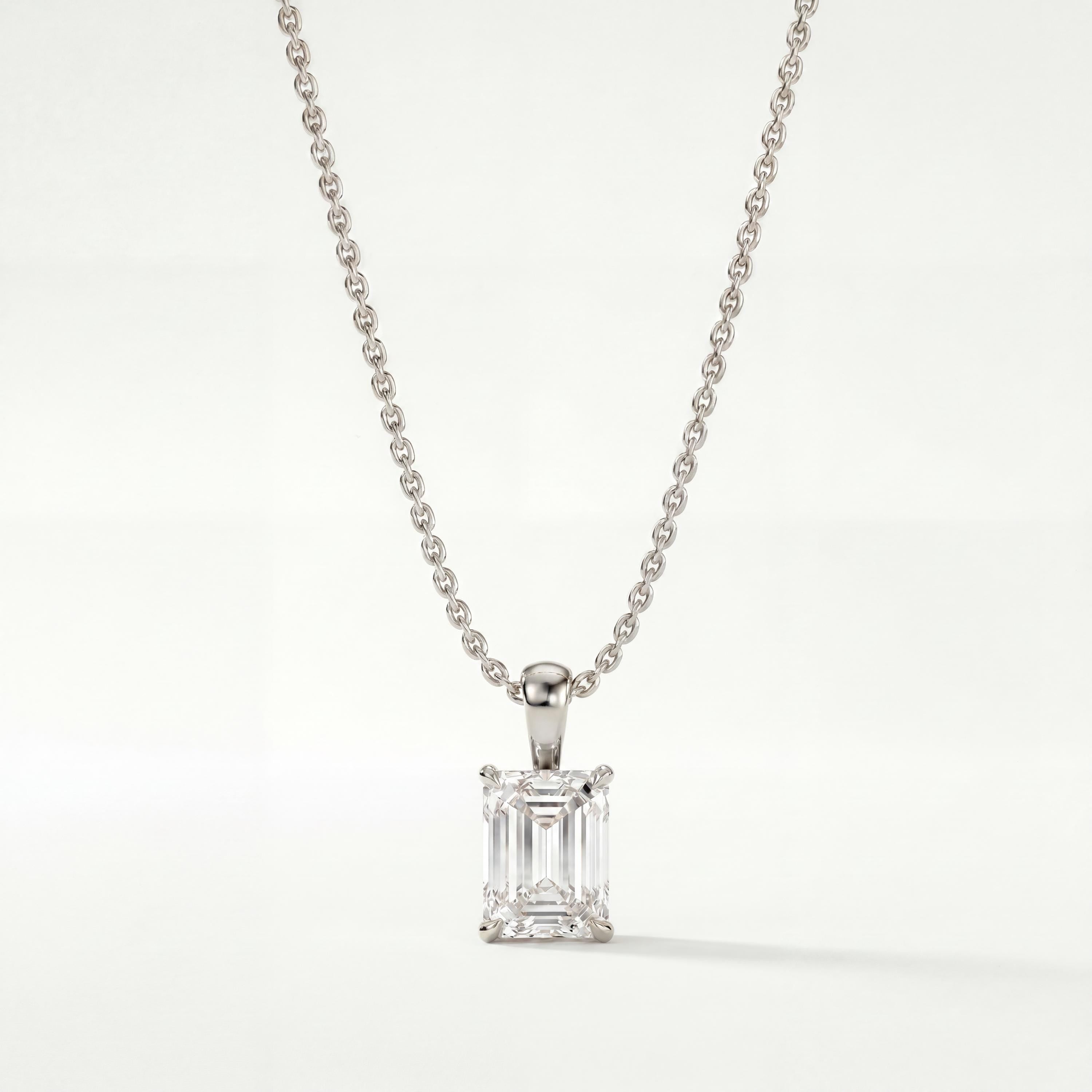 14K Gold Diamond Prong Set Pendant  Elegant Emerald Cut Necklace  Dainty Modern Minimalist Gift For Her By JIORE
