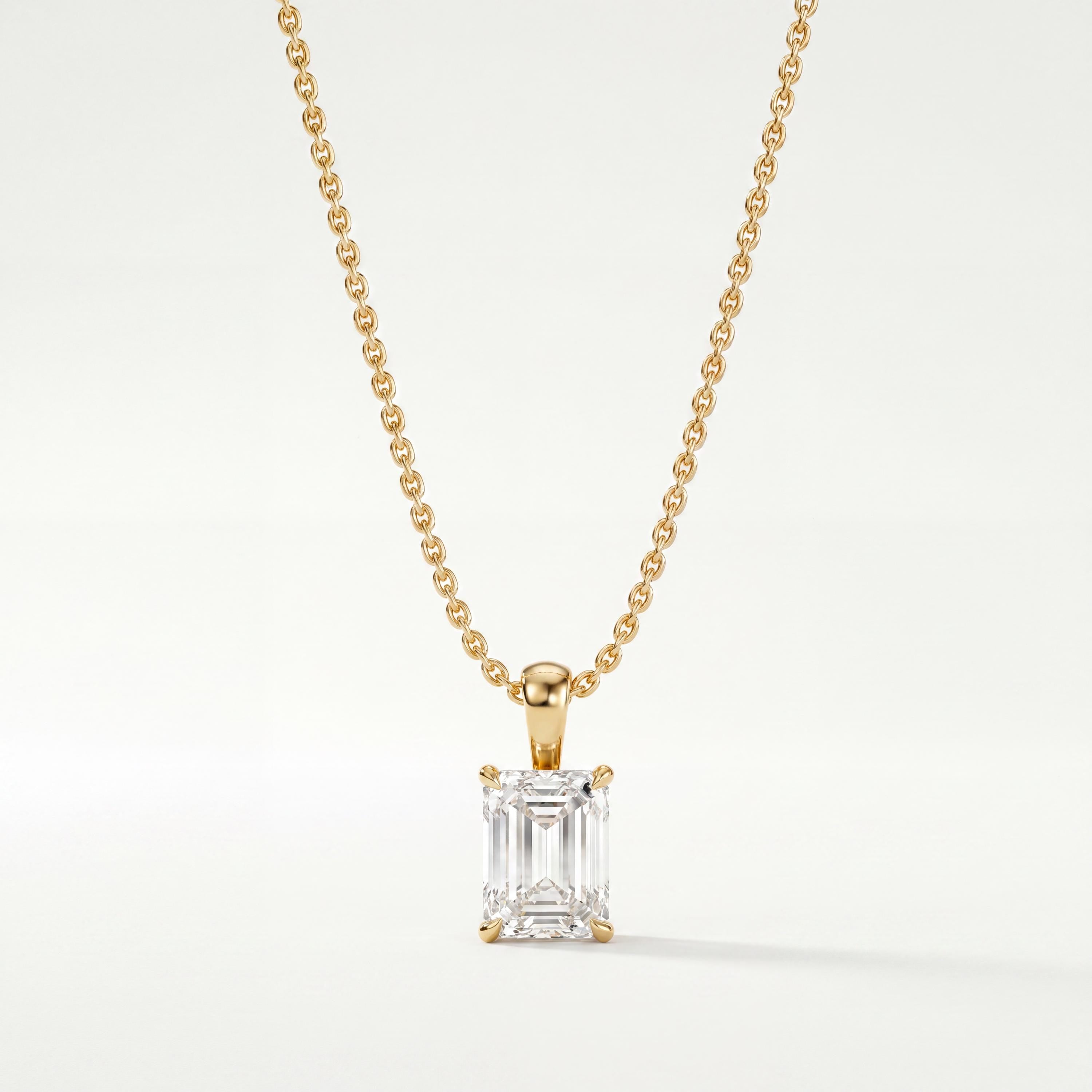14K Gold Diamond Prong Set Pendant  Elegant Emerald Cut Necklace  Dainty Modern Minimalist Gift For Her By JIORE