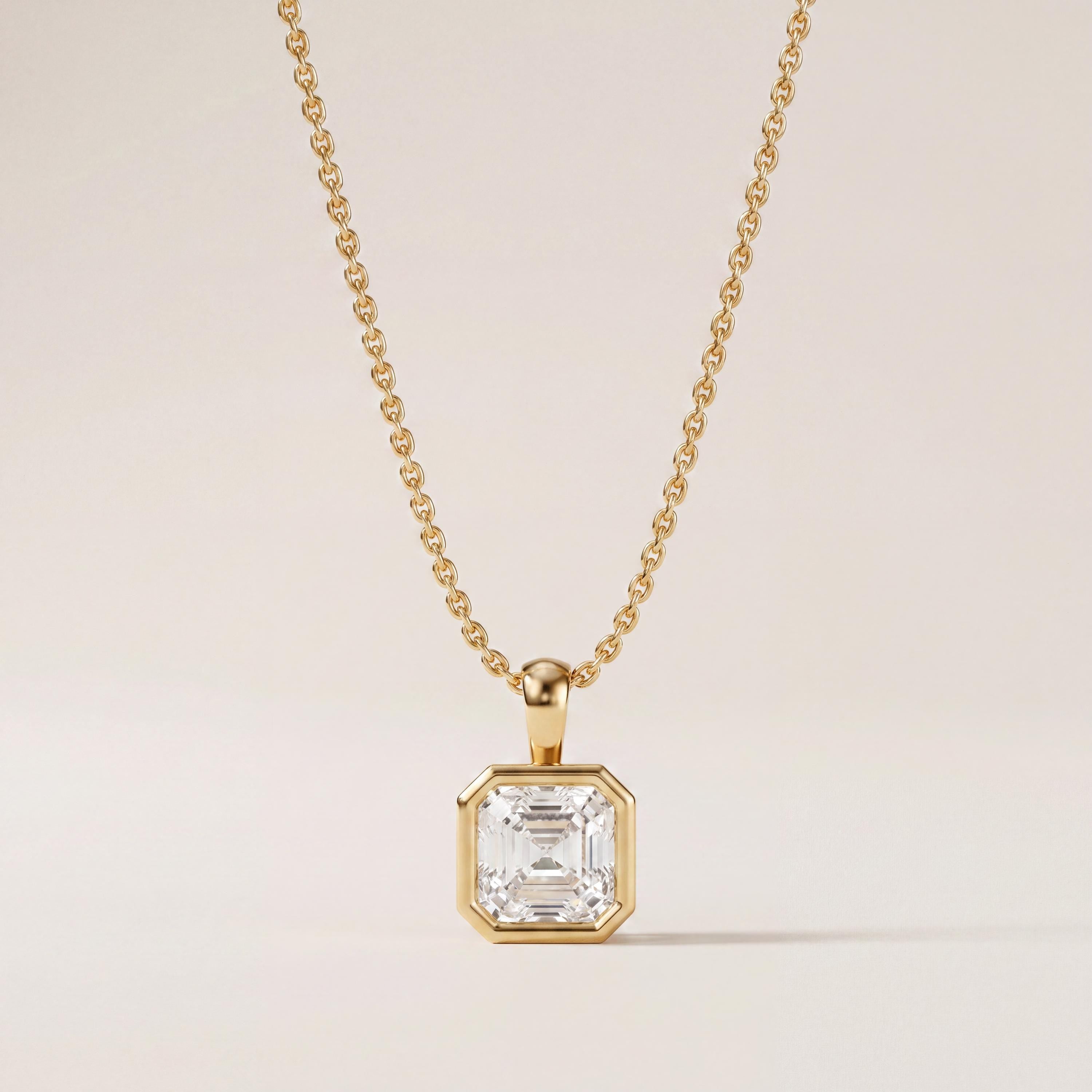 14K Gold Diamond Bezel Set Pendant  Elegant Asscher Cut Necklace  Dainty Modern Minimalist Gift For Her By JIORE