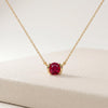 Round Brilliant Cut Ruby Solitaire Dainty Half Bezel 14K Solid Gold Pendant Necklace