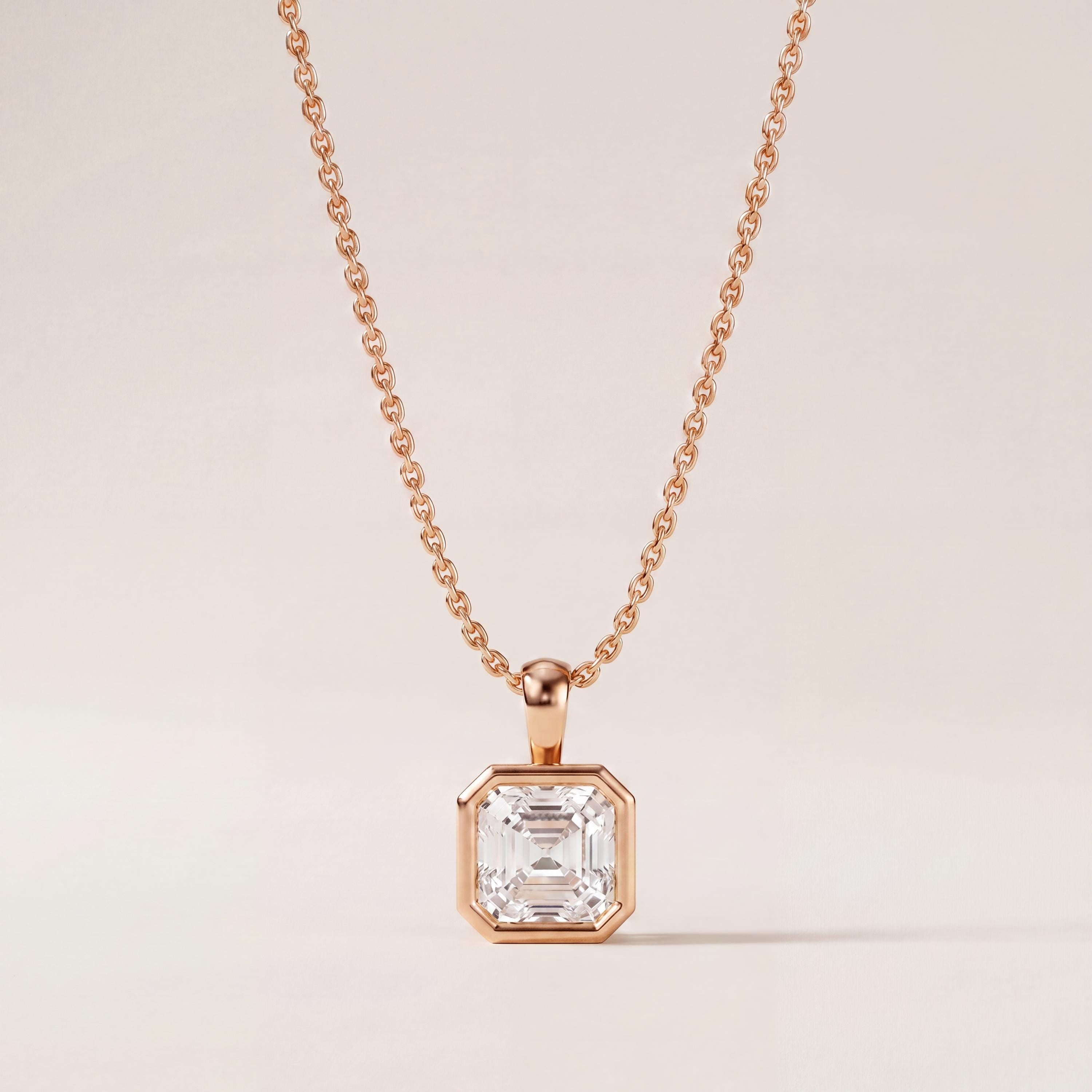 14K Gold Diamond Bezel Set Pendant  Elegant Asscher Cut Necklace  Dainty Modern Minimalist Gift For Her By JIORE