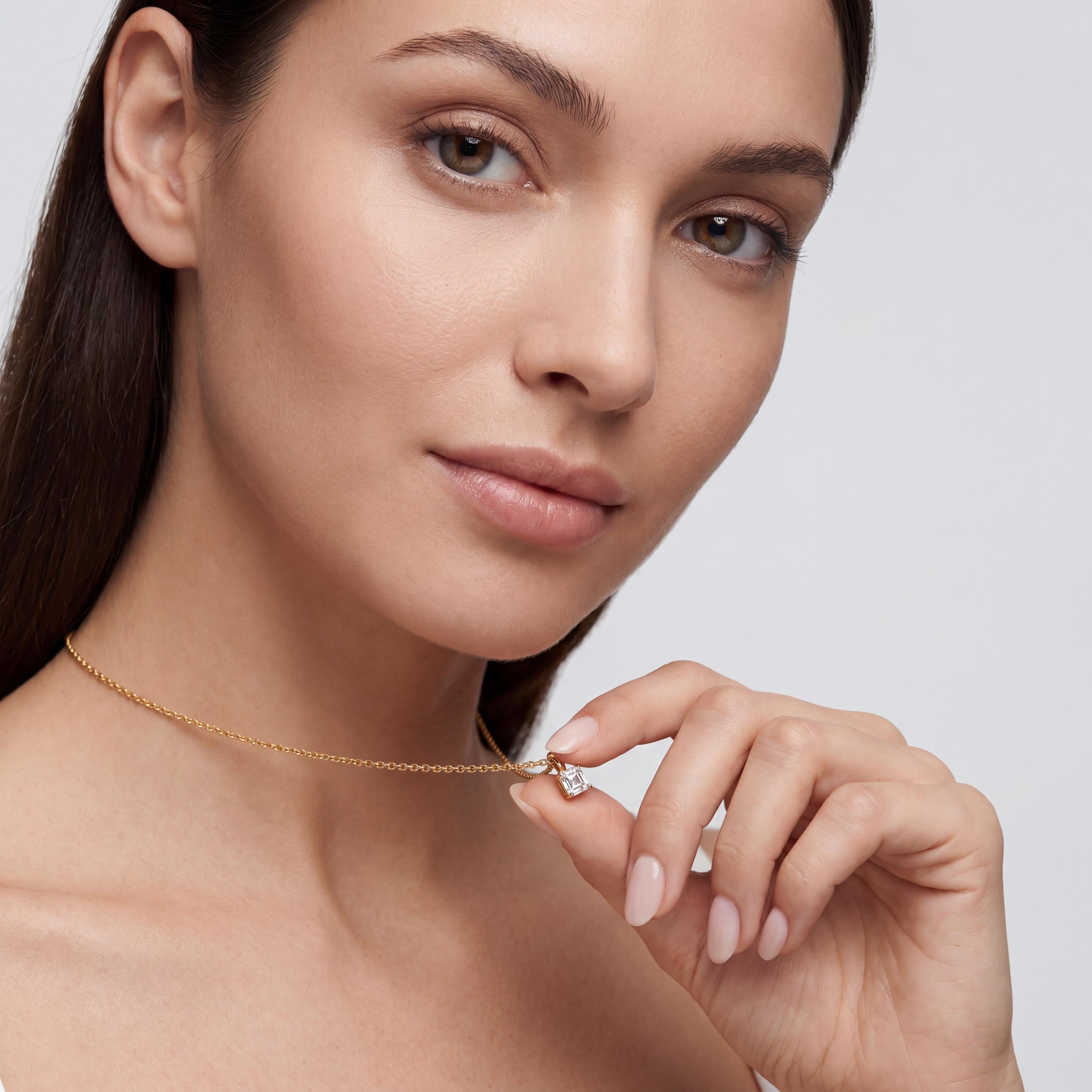 14K Gold Diamond Prong Set Pendant  Elegant Asscher Cut Necklace  Dainty Modern Minimalist Gift For Her By JIORE
