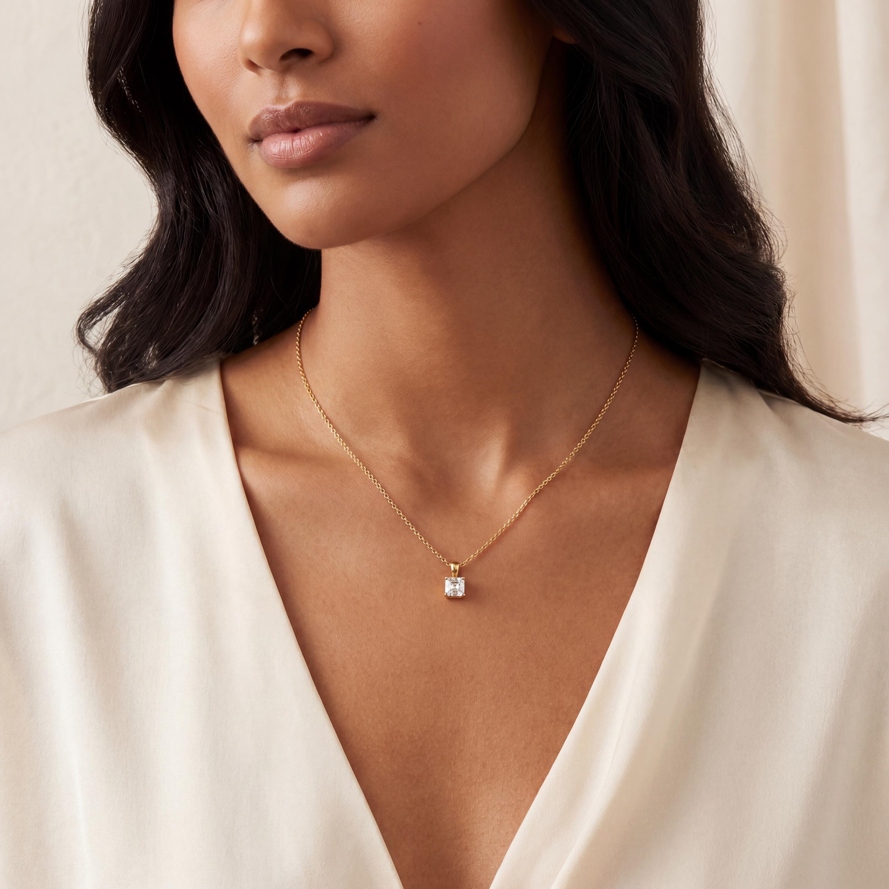 14K Gold Diamond Prong Set Pendant  Elegant Asscher Cut Necklace  Dainty Modern Minimalist Gift For Her By JIORE