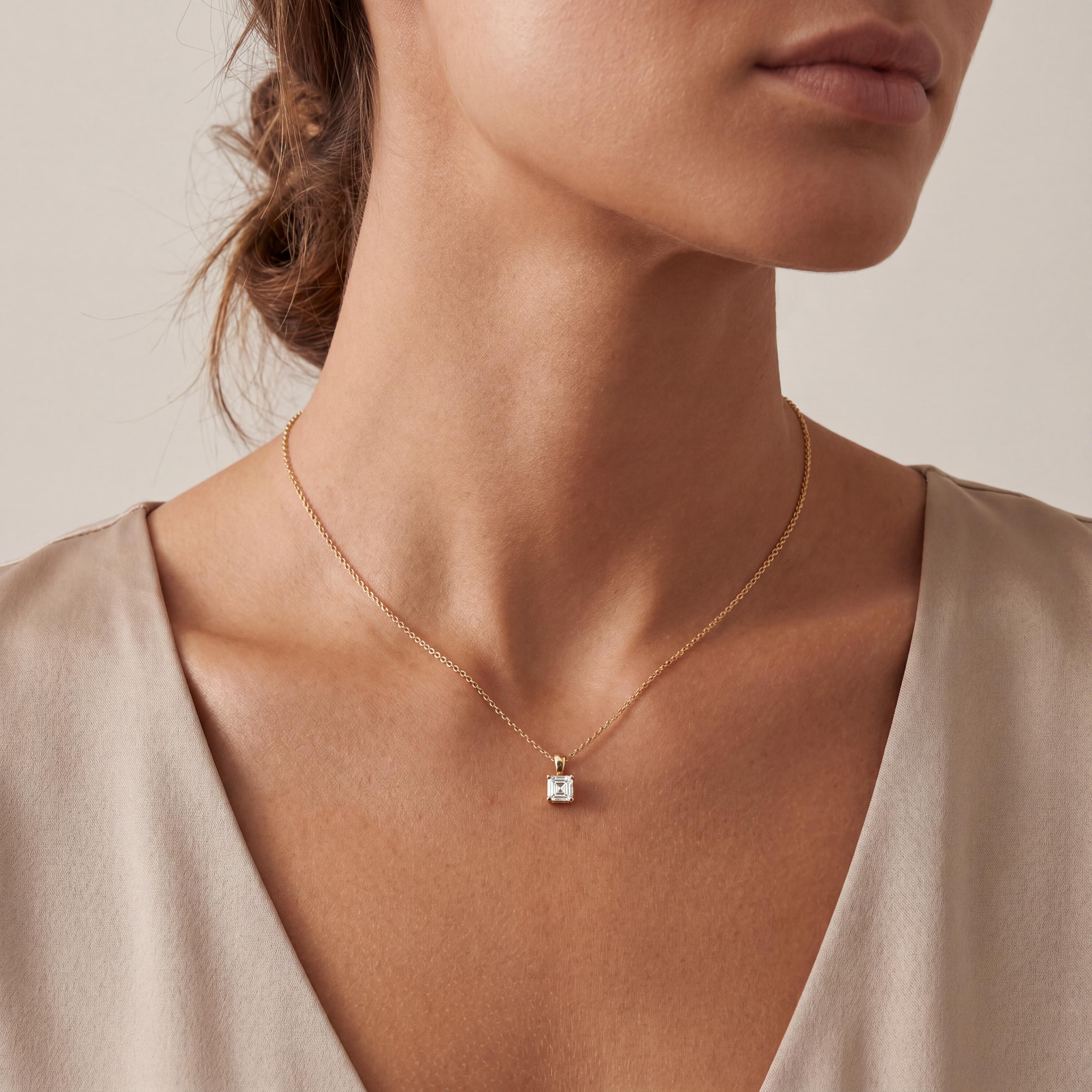 14K Gold Diamond Prong Set Pendant  Elegant Asscher Cut Necklace  Dainty Modern Minimalist Gift For Her By JIORE