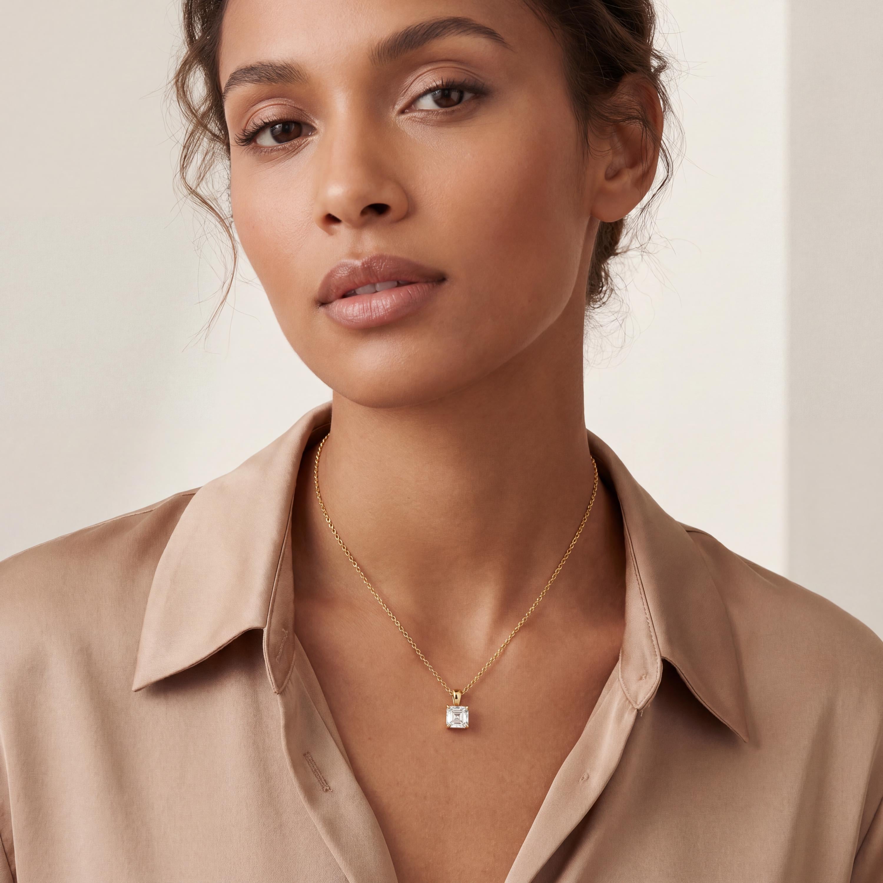 14K Gold Diamond Prong Set Pendant  Elegant Asscher Cut Necklace  Dainty Modern Minimalist Gift For Her By JIORE