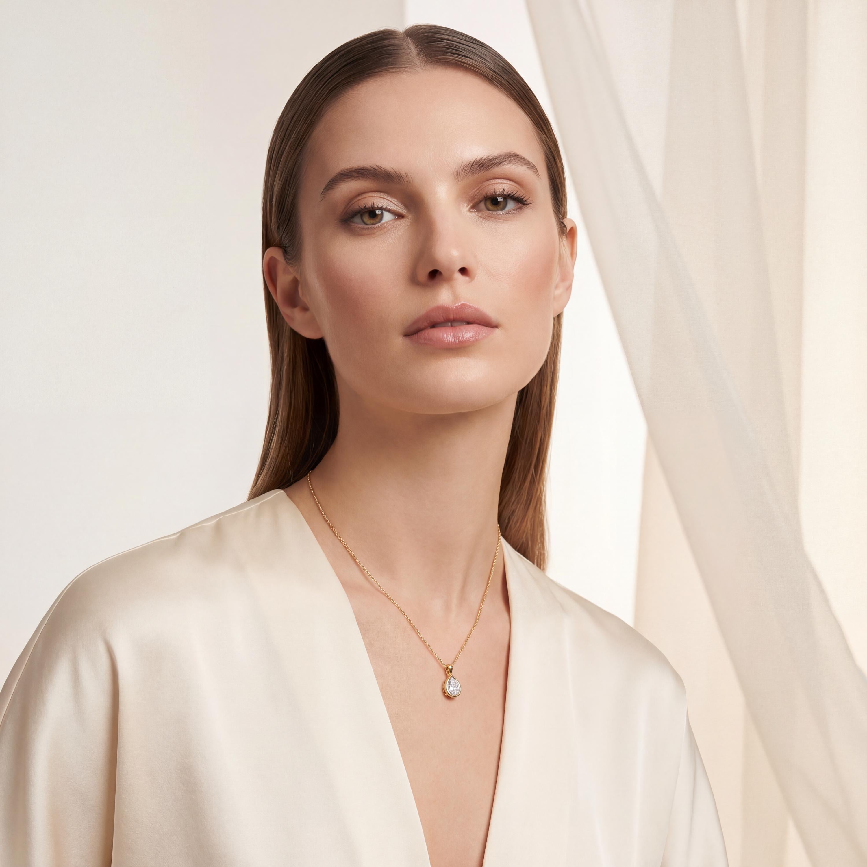 14K Gold Diamond Bezel Pendant  Elegant Pear Shape Tear Drop Necklace  Dainty Modern Minimalist Gift For Her By JIORE