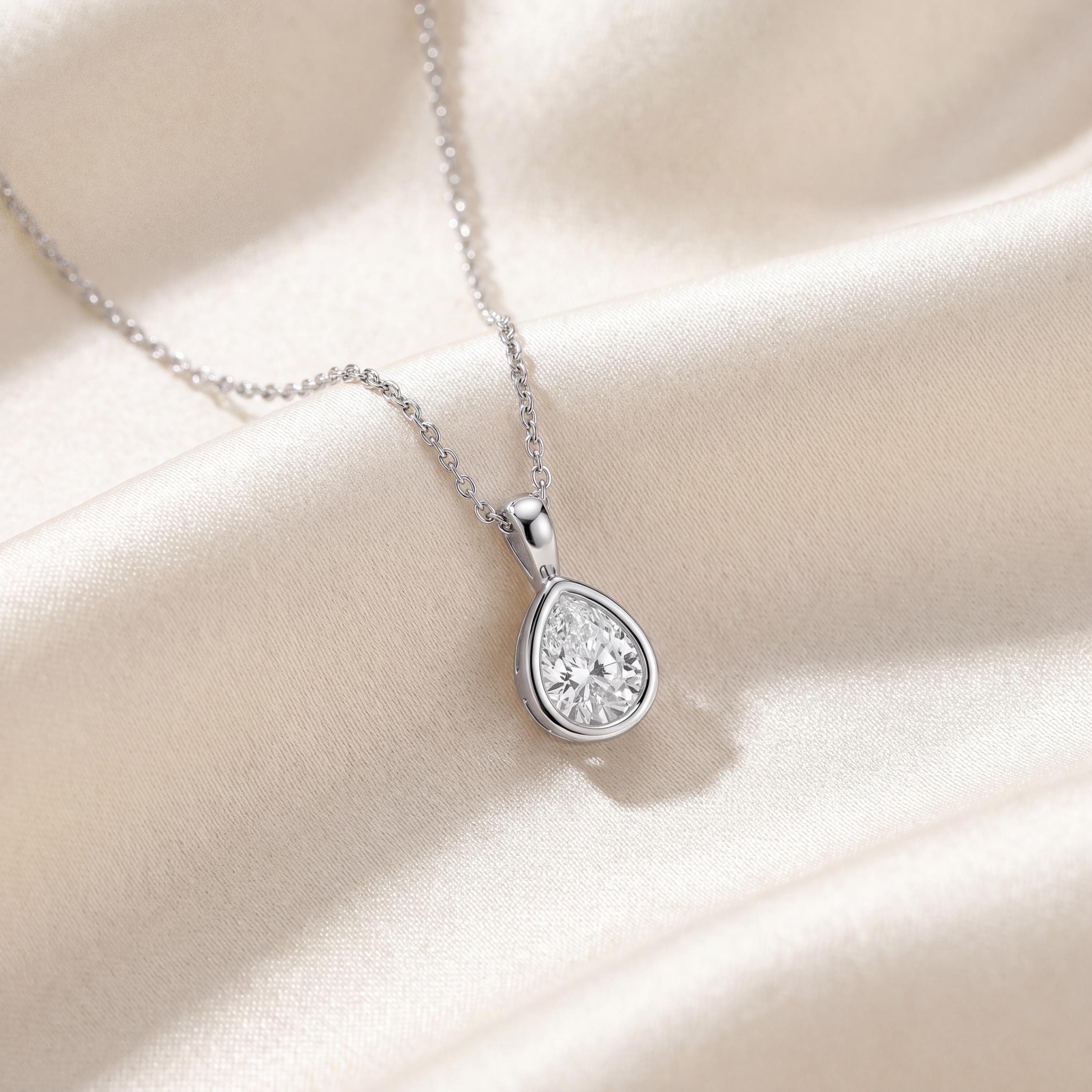 14K Gold Diamond Bezel Pendant  Elegant Pear Shape Tear Drop Necklace  Dainty Modern Minimalist Gift For Her By JIORE