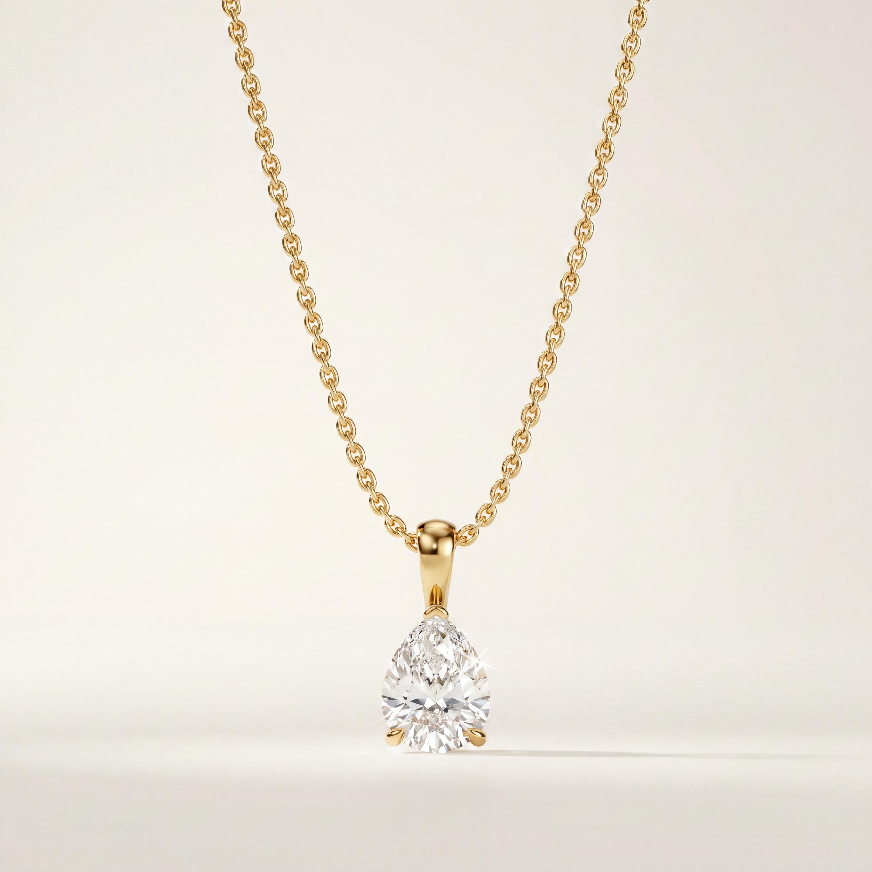 14K Gold Diamond Prong Set Pendant  Elegant Pear Shape Tear Drop Necklace  Dainty Modern Minimalist Gift For Her By JIORE