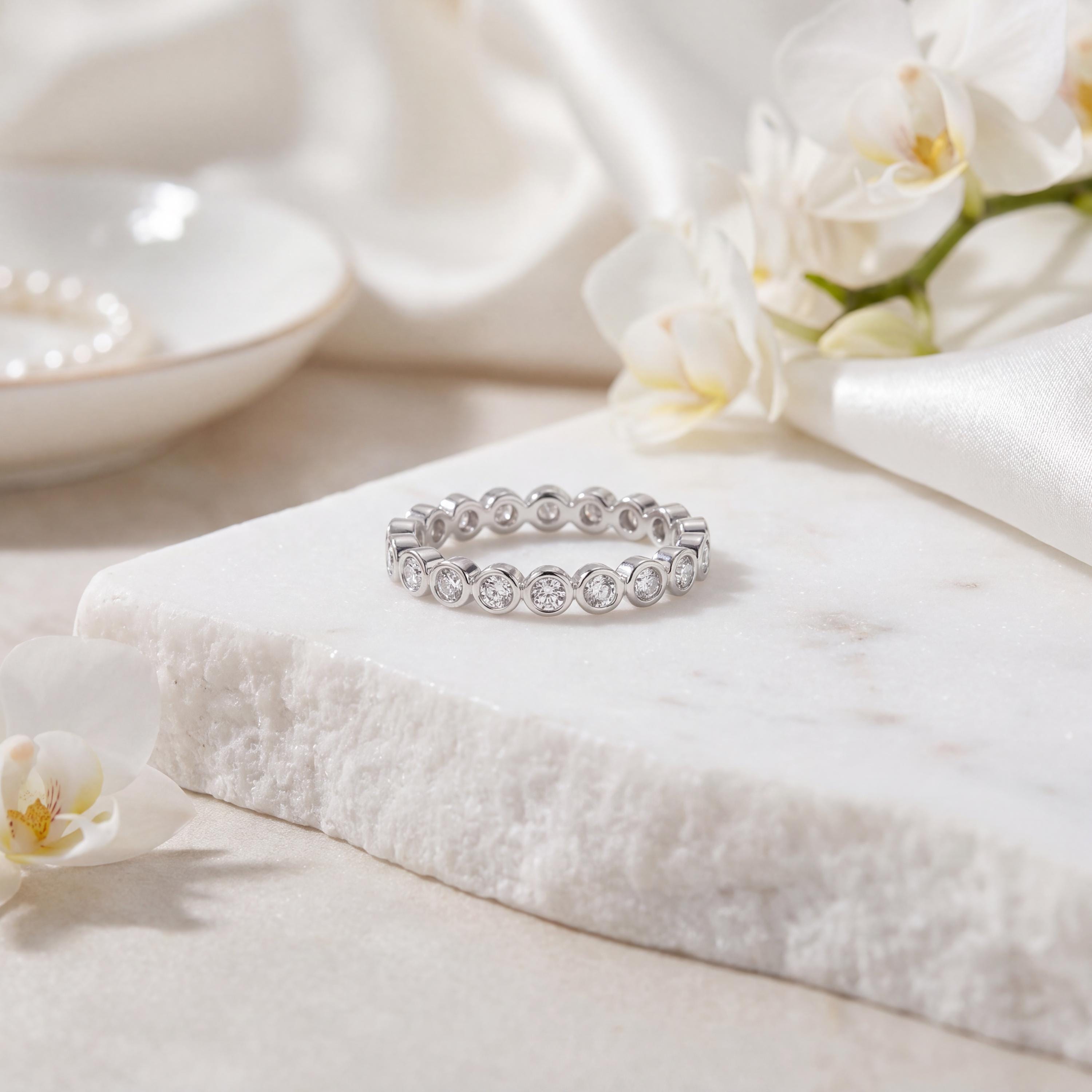 Diamond Full Eternity Wedding Band Ring Stackable 14Kt Gold Bezel Set Round Brilliant Cut