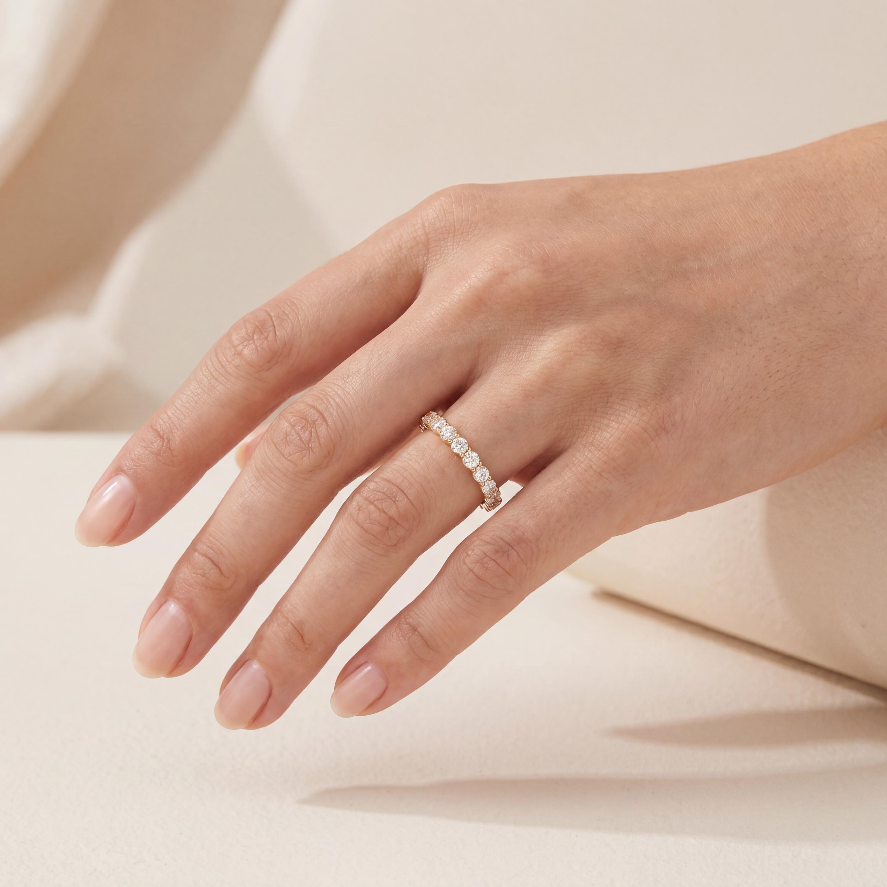 Diamond Eternity Band 14K Solid Gold Round Brilliant Prong Setting Wedding Band Stacking Ring