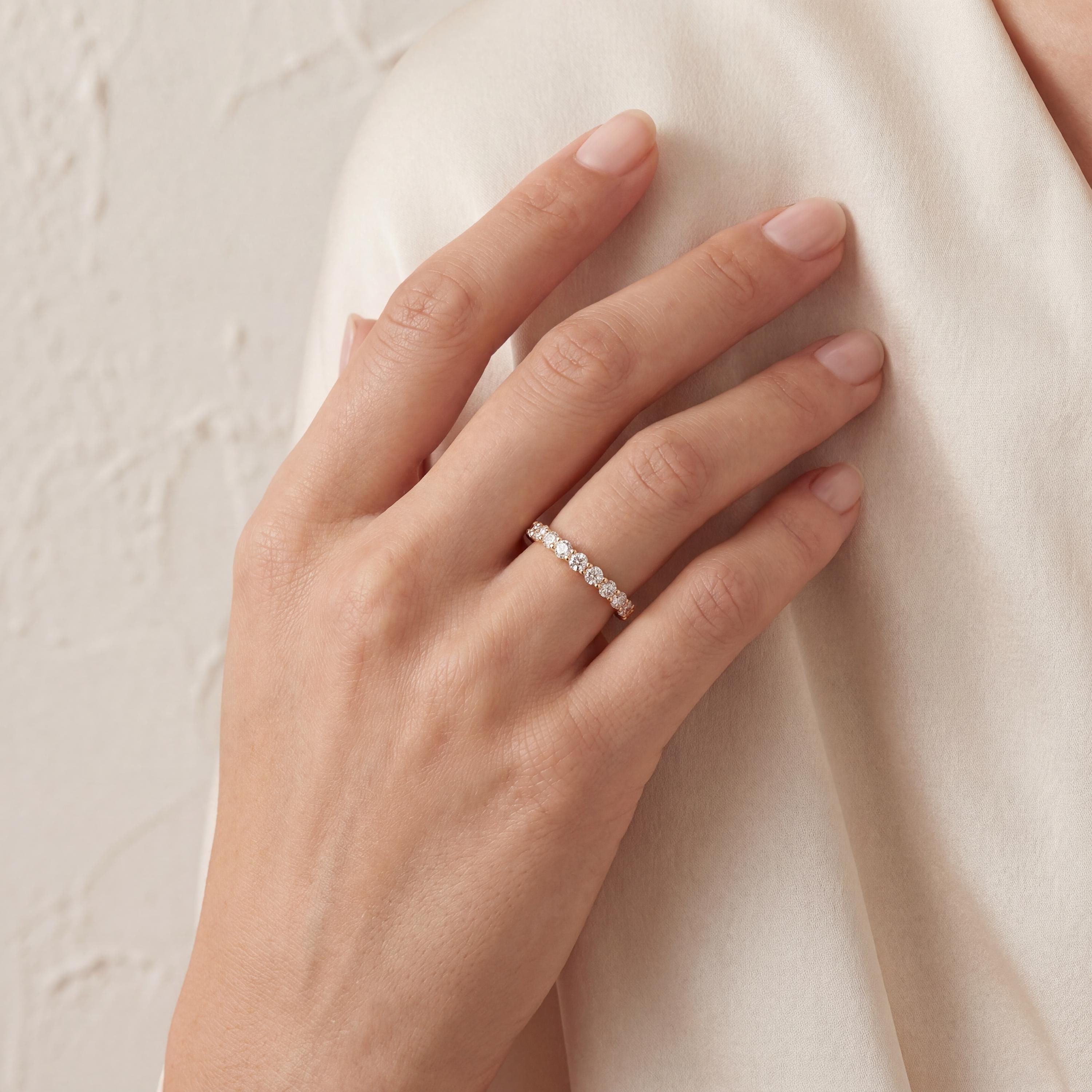 Diamond Eternity Band 14K Solid Gold Round Brilliant Prong Setting Wedding Band Stacking Ring
